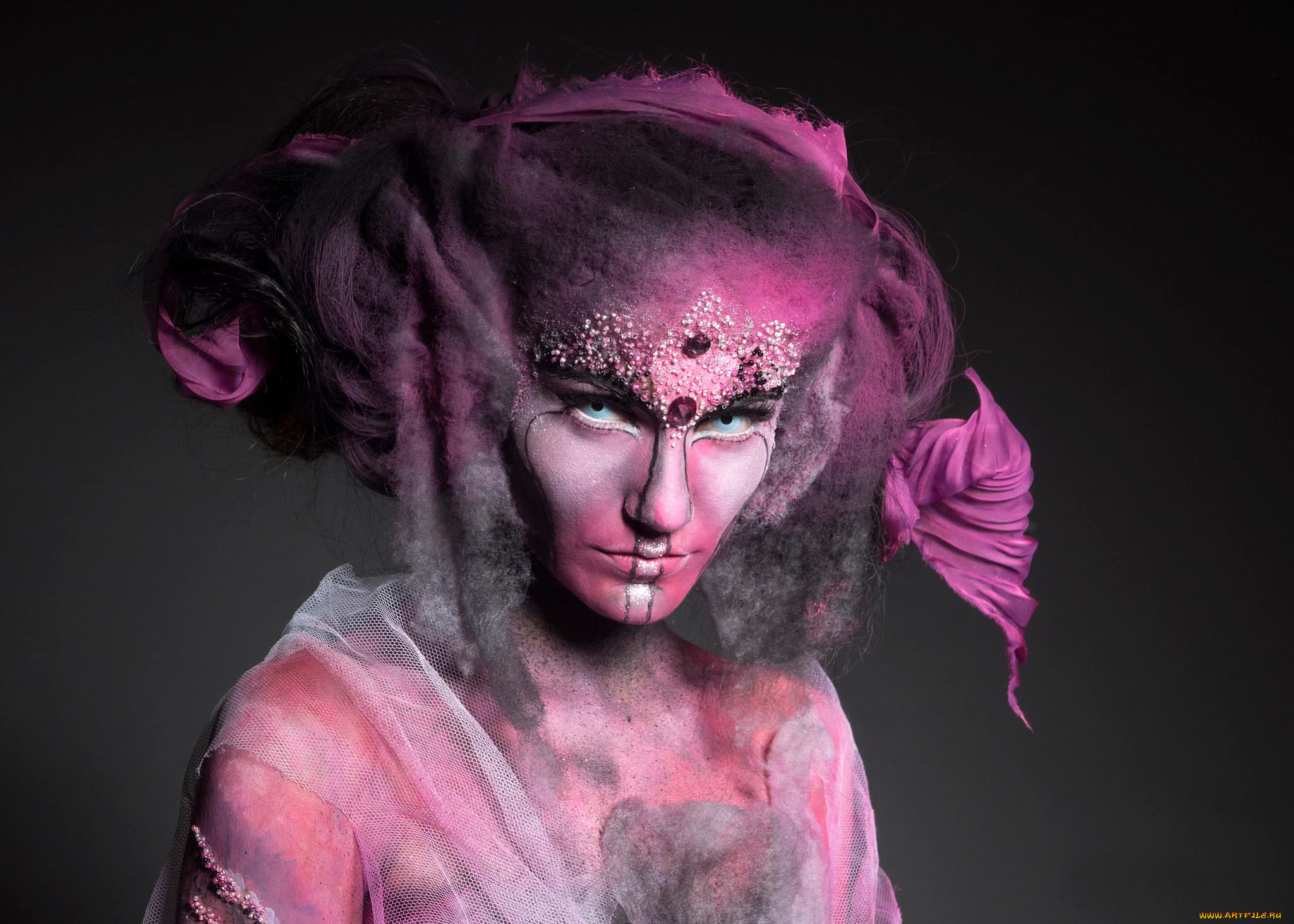 almudena, navarro, девушки, pink, smoke, портрет