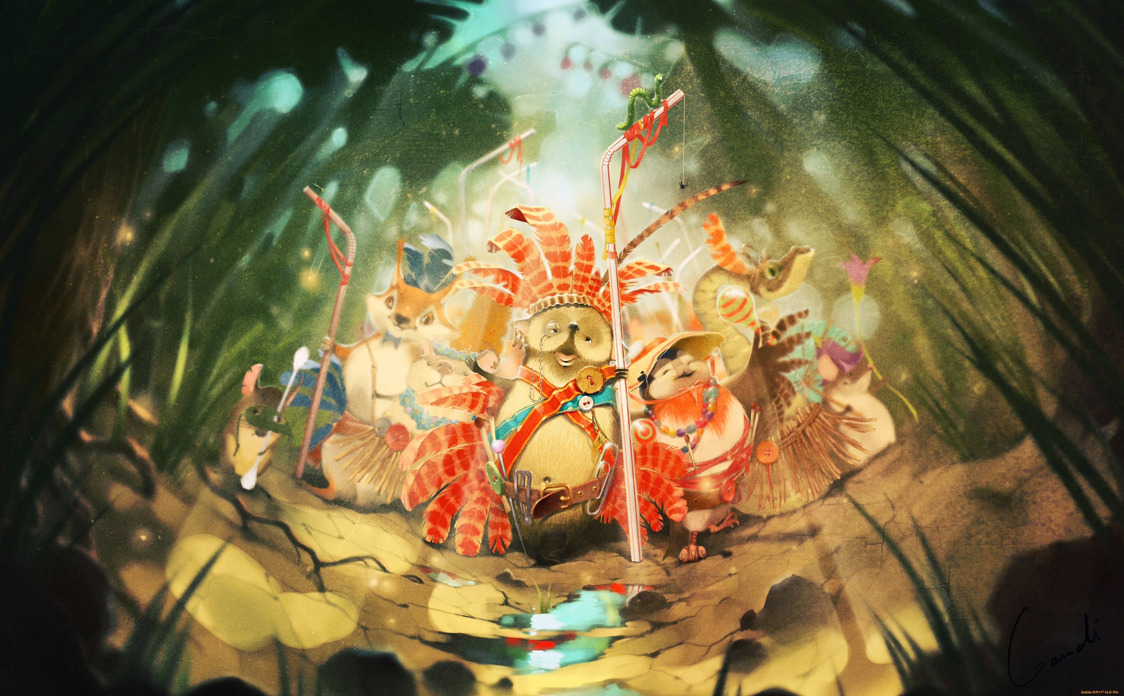 фэнтези, существа, джунгли, перья, звери, лес