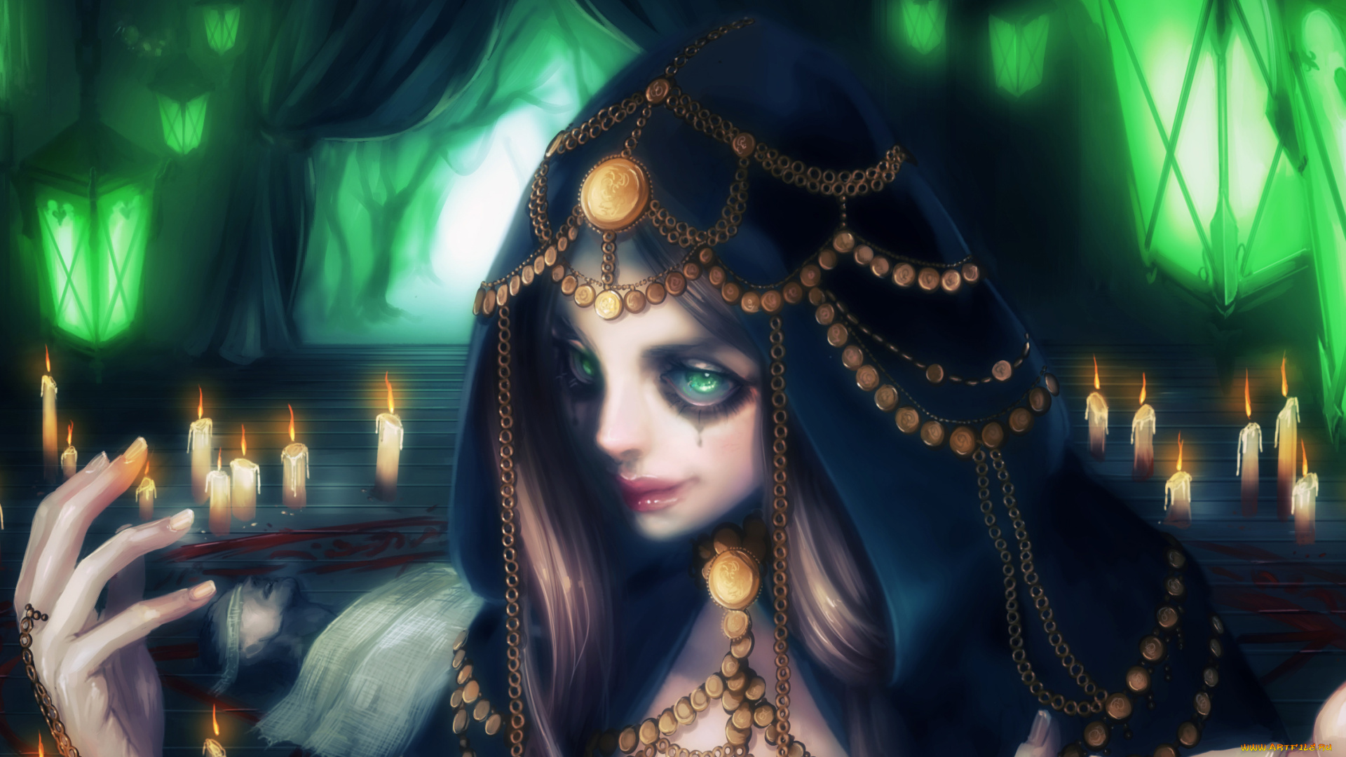 фэнтези, девушки, светильники, кровь, жертва, свечи, девушка, ведьма