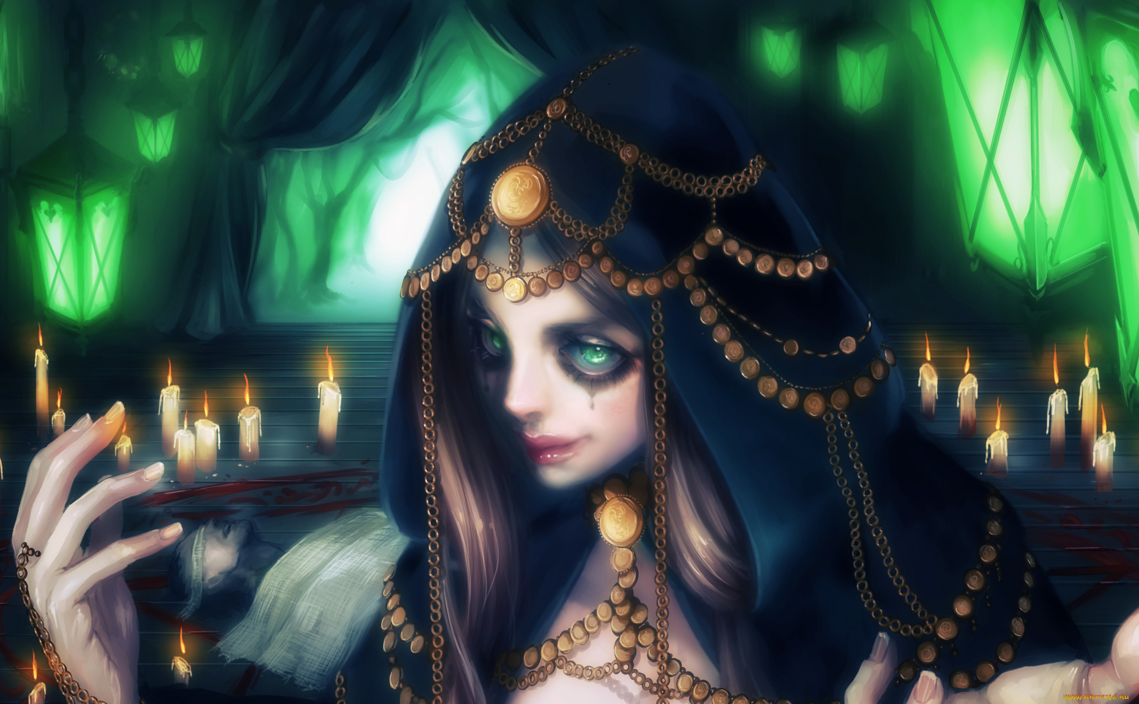 фэнтези, девушки, светильники, кровь, жертва, свечи, девушка, ведьма