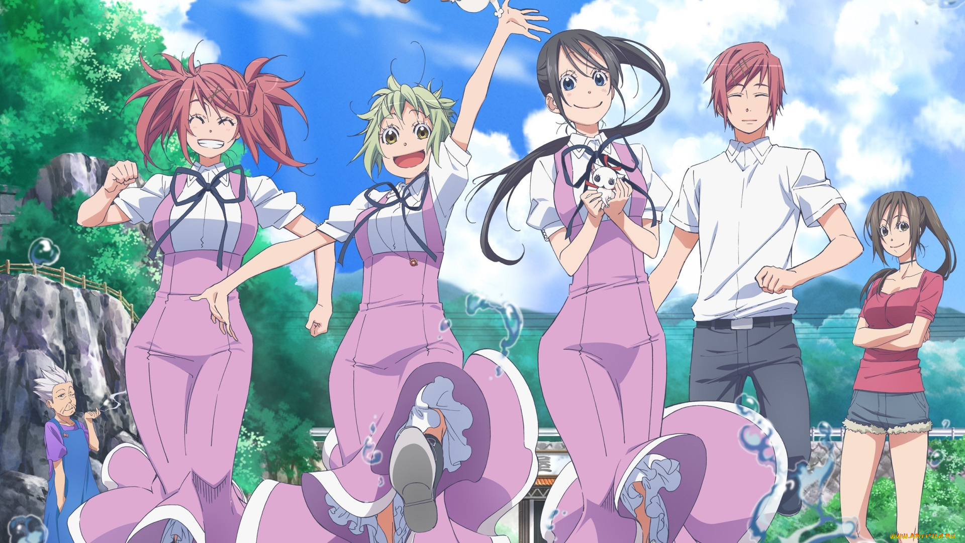 аниме, amanchu, парень, девушки