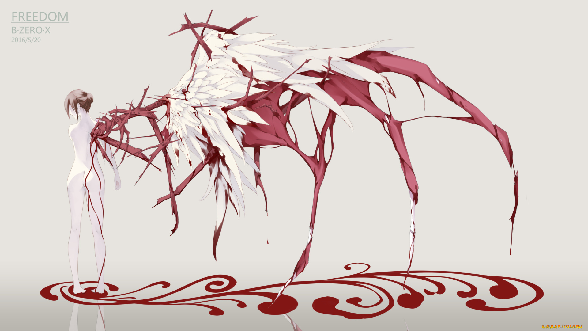 аниме, ангелы, , демоны, ангел, кровь, крыло