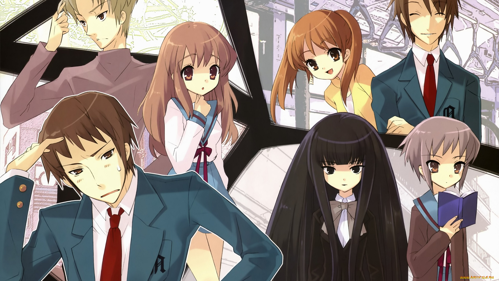 аниме, the, melancholy, of, haruhi, suzumiya, школьники