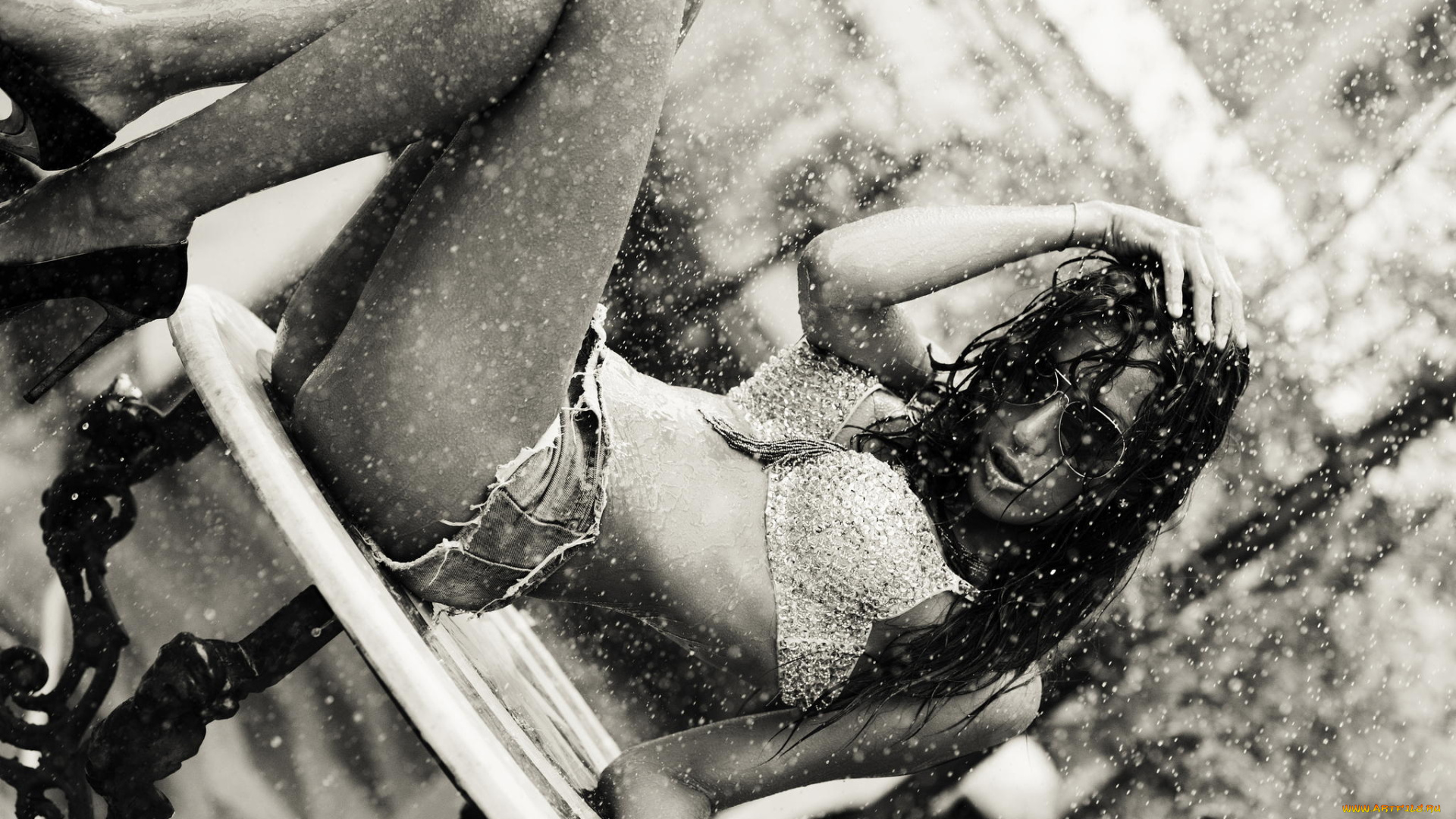 девушки, -unsort, , Черно-белые, обои, капли, очки