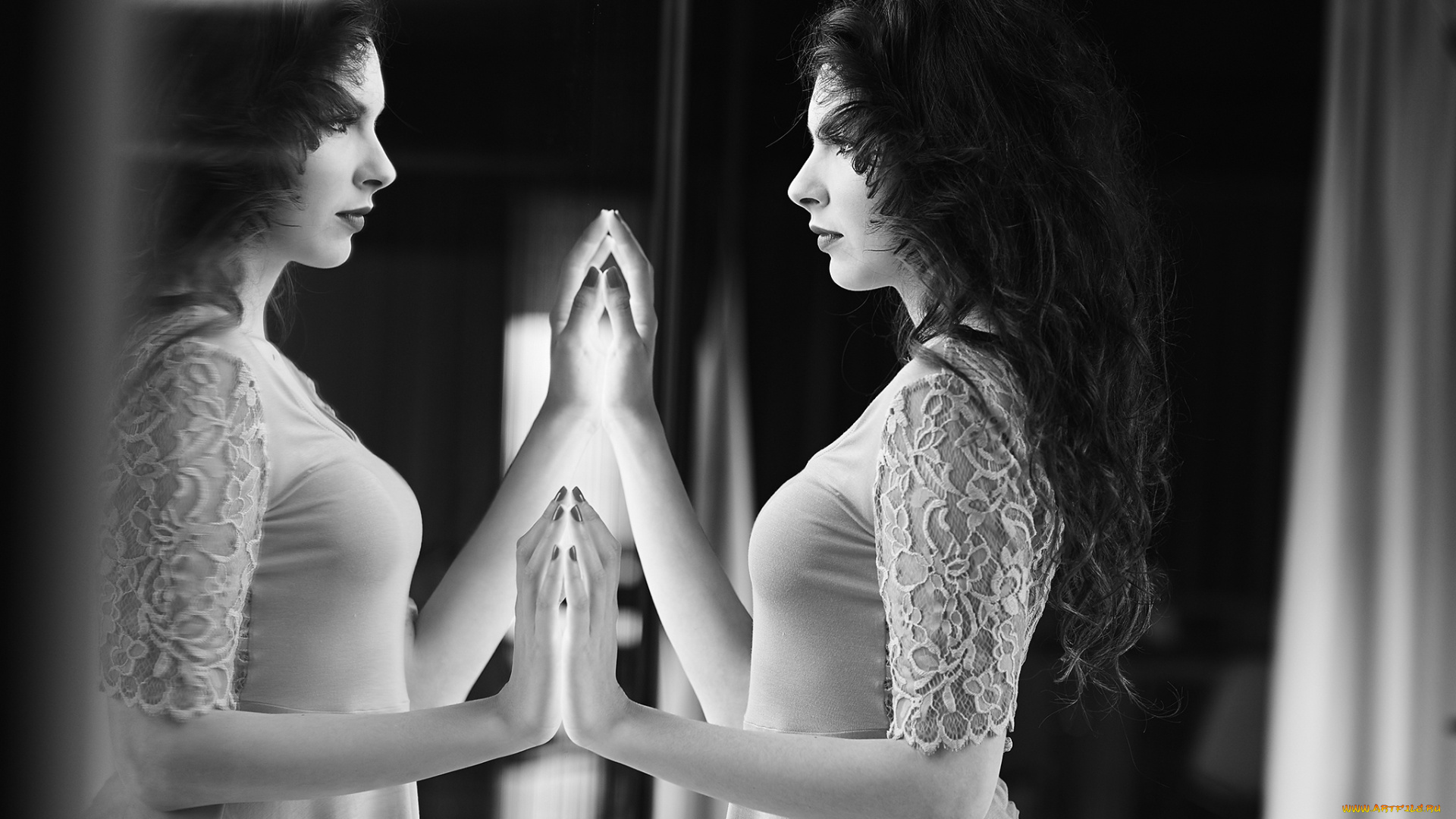 девушки, -unsort, , Черно-белые, обои, отражение