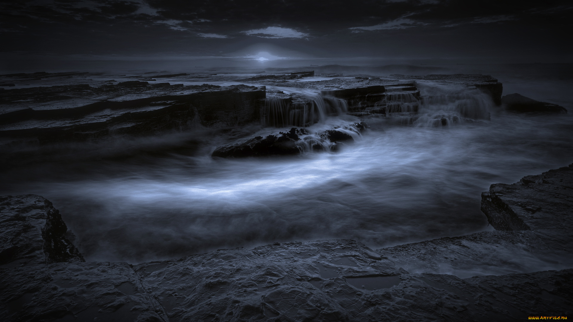 природа, побережье, море, ночь