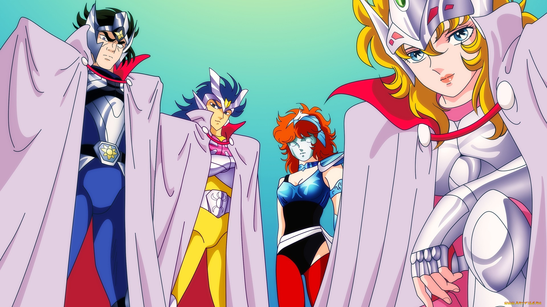 saint, seiya, аниме, девушки, парни, взгляд, фон