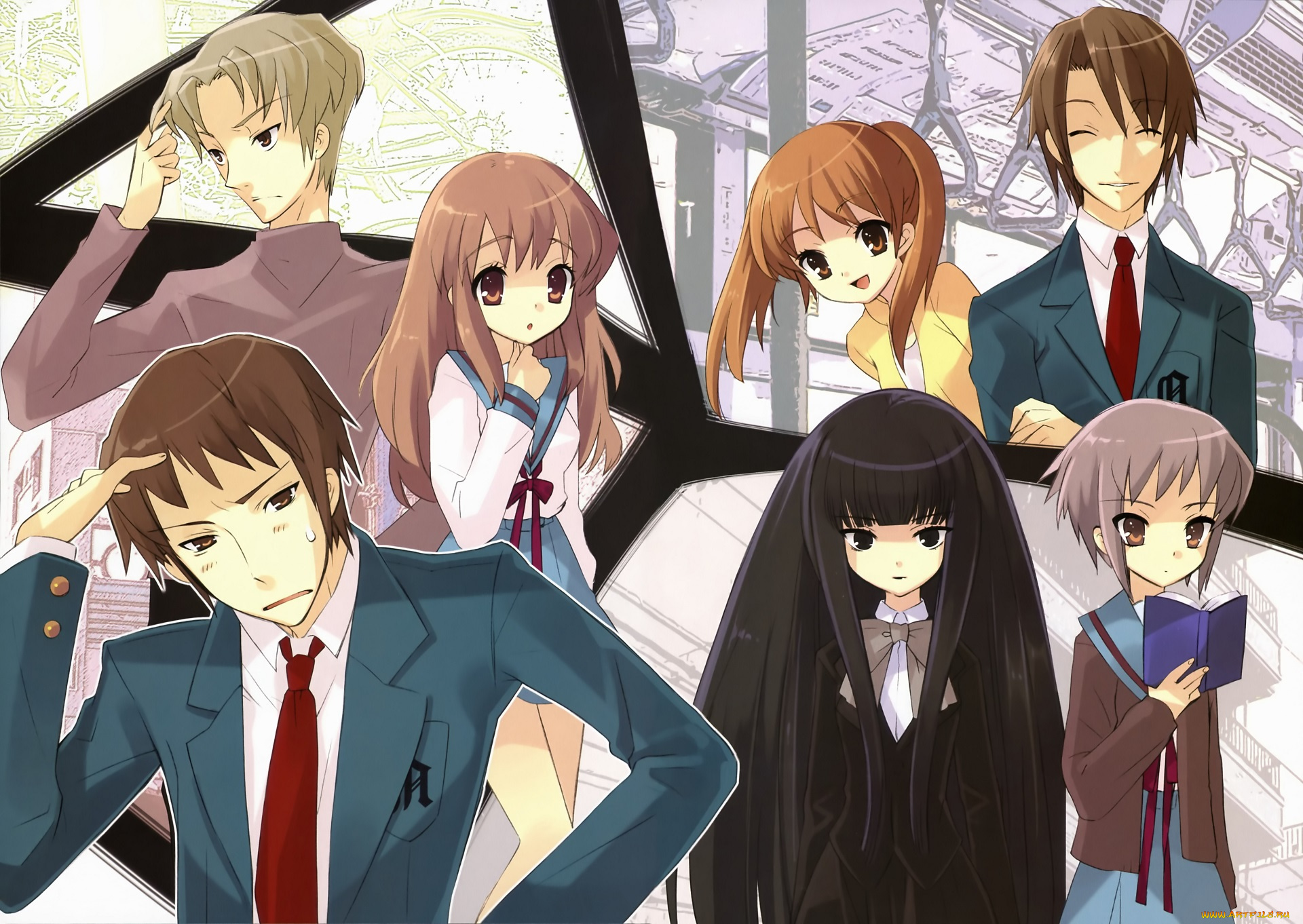 аниме, the, melancholy, of, haruhi, suzumiya, школьники