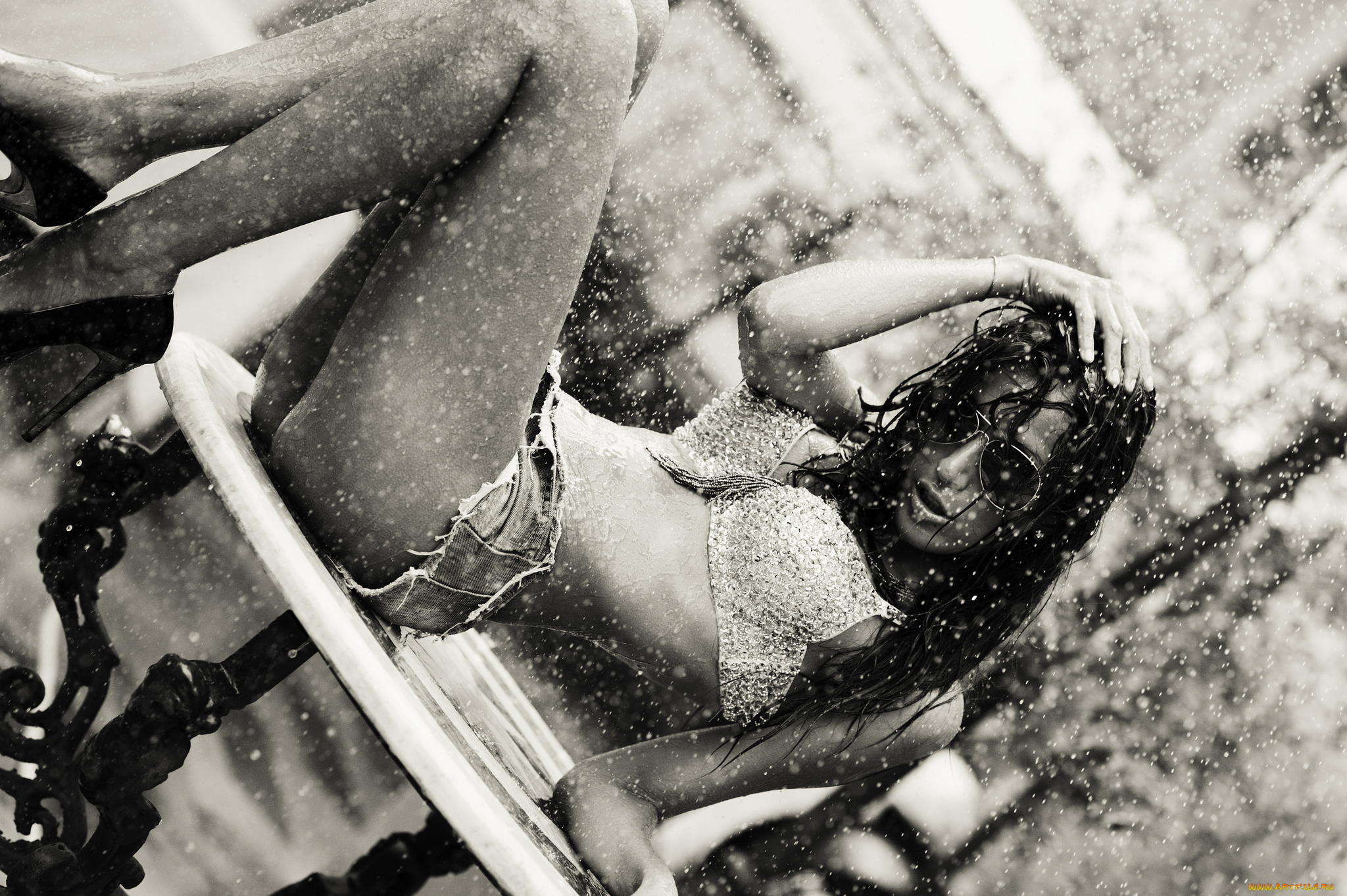 девушки, -unsort, , Черно-белые, обои, капли, очки