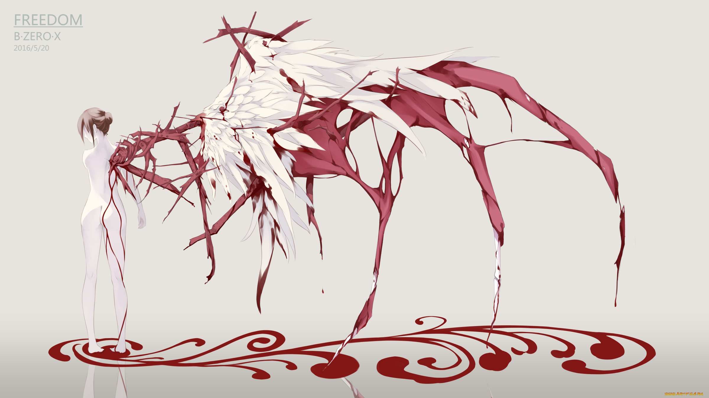 аниме, ангелы, , демоны, ангел, кровь, крыло