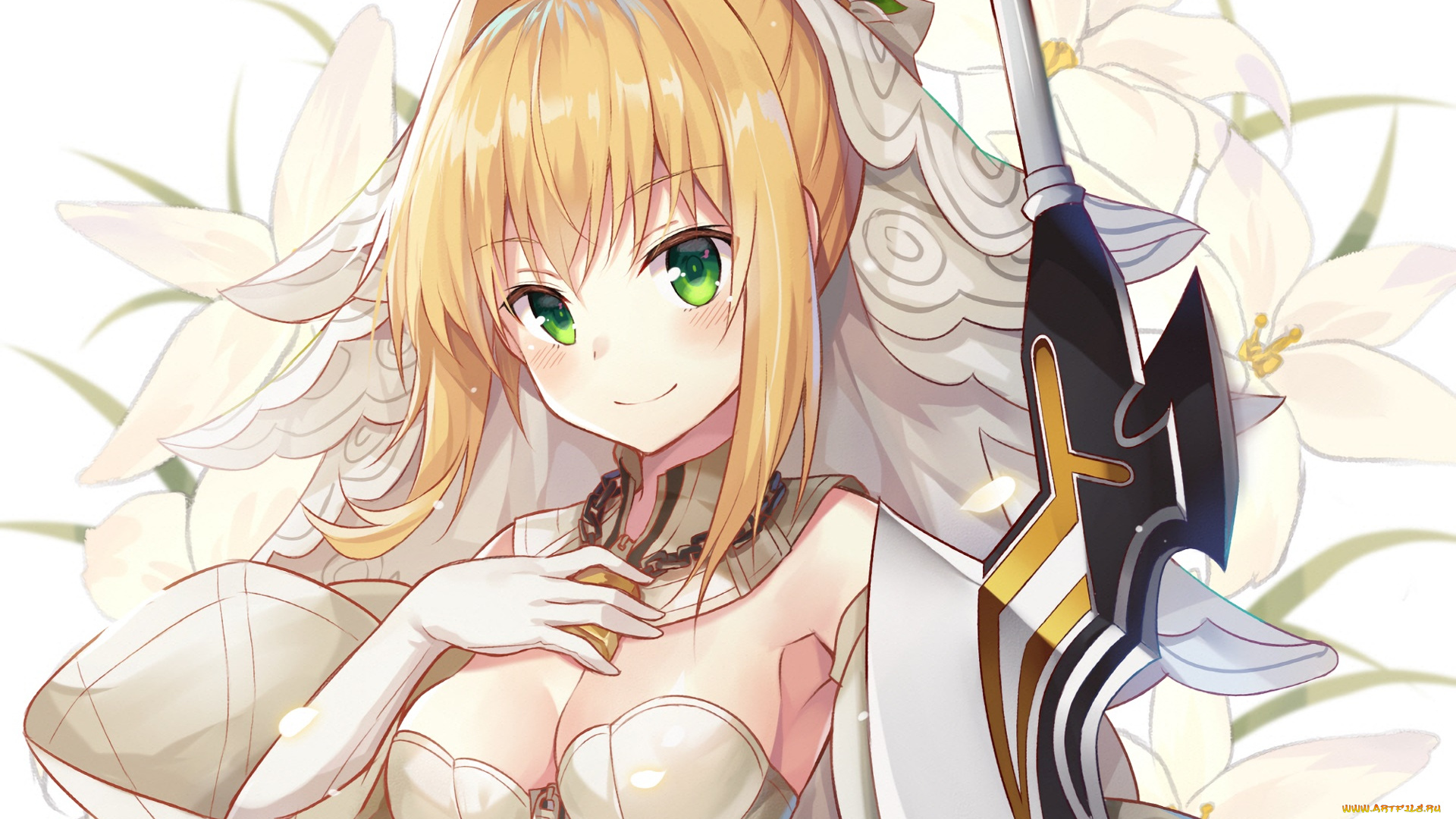 аниме, fate, stay, night, девушка, взгляд, фон