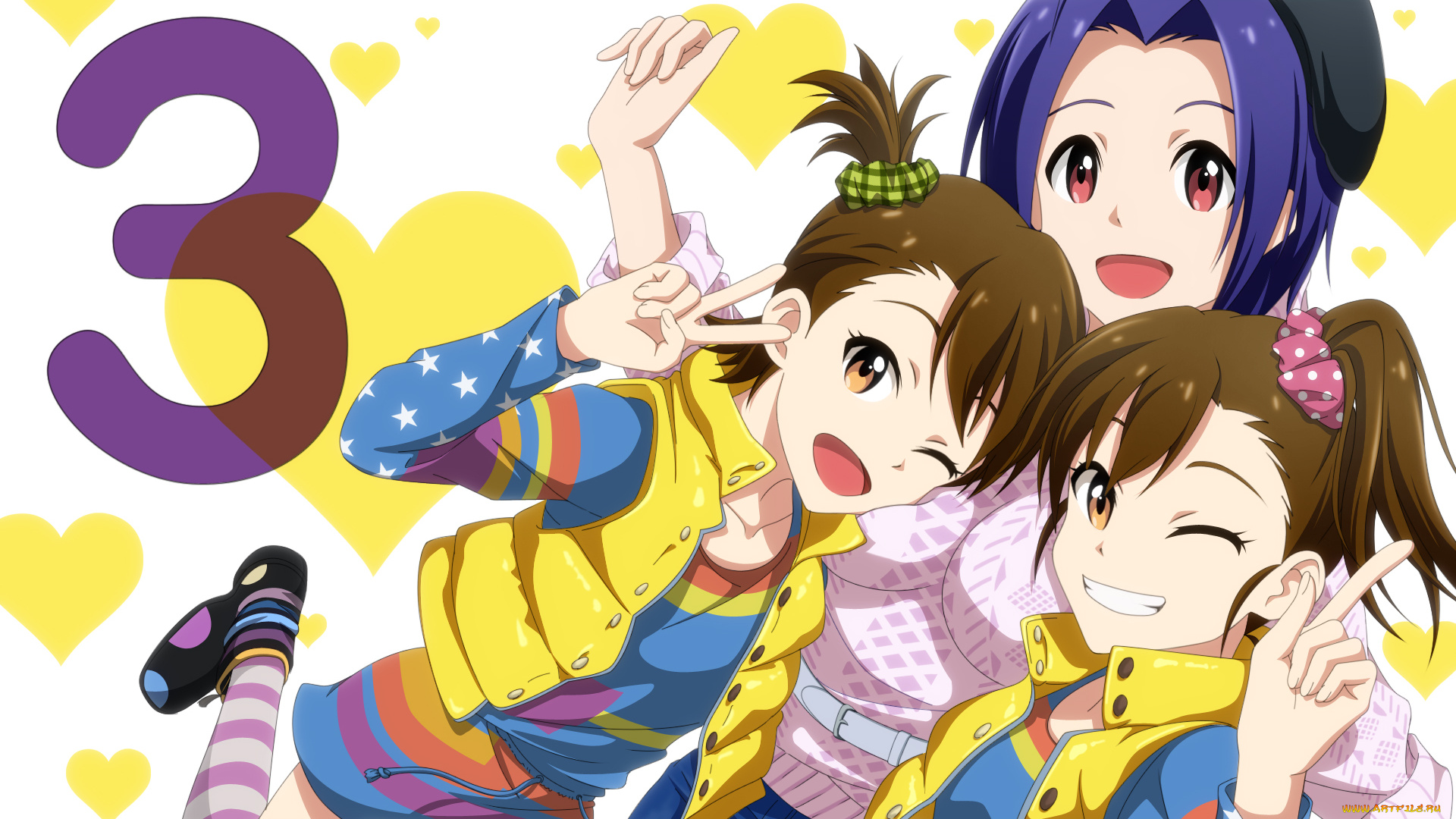 аниме, idolm@ster, взгляд, девушки, фон