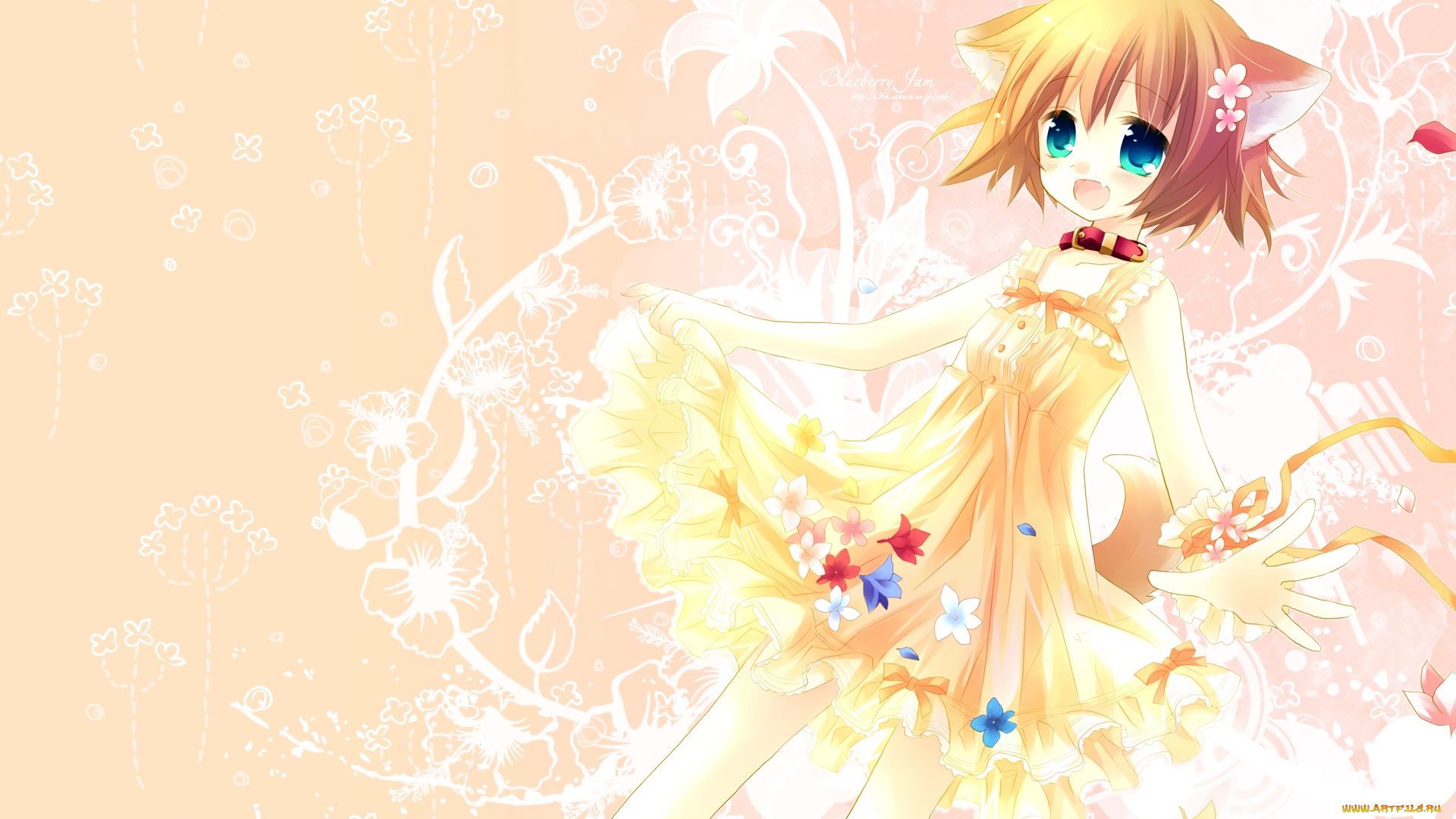 аниме, животные, , существа, девушка, фон, взгляд