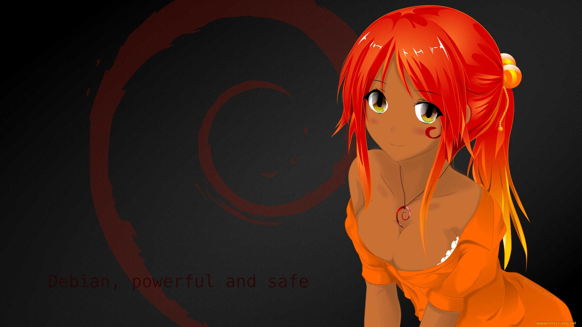 компьютеры, debian, логотип, фон, взгляд, девушка