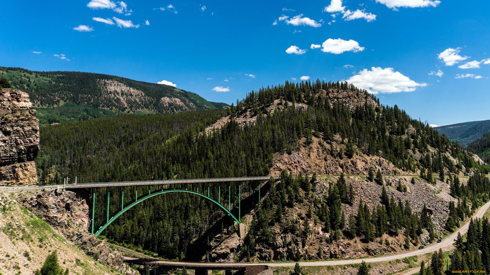 природа, дороги, дорога, лес, горы, мост