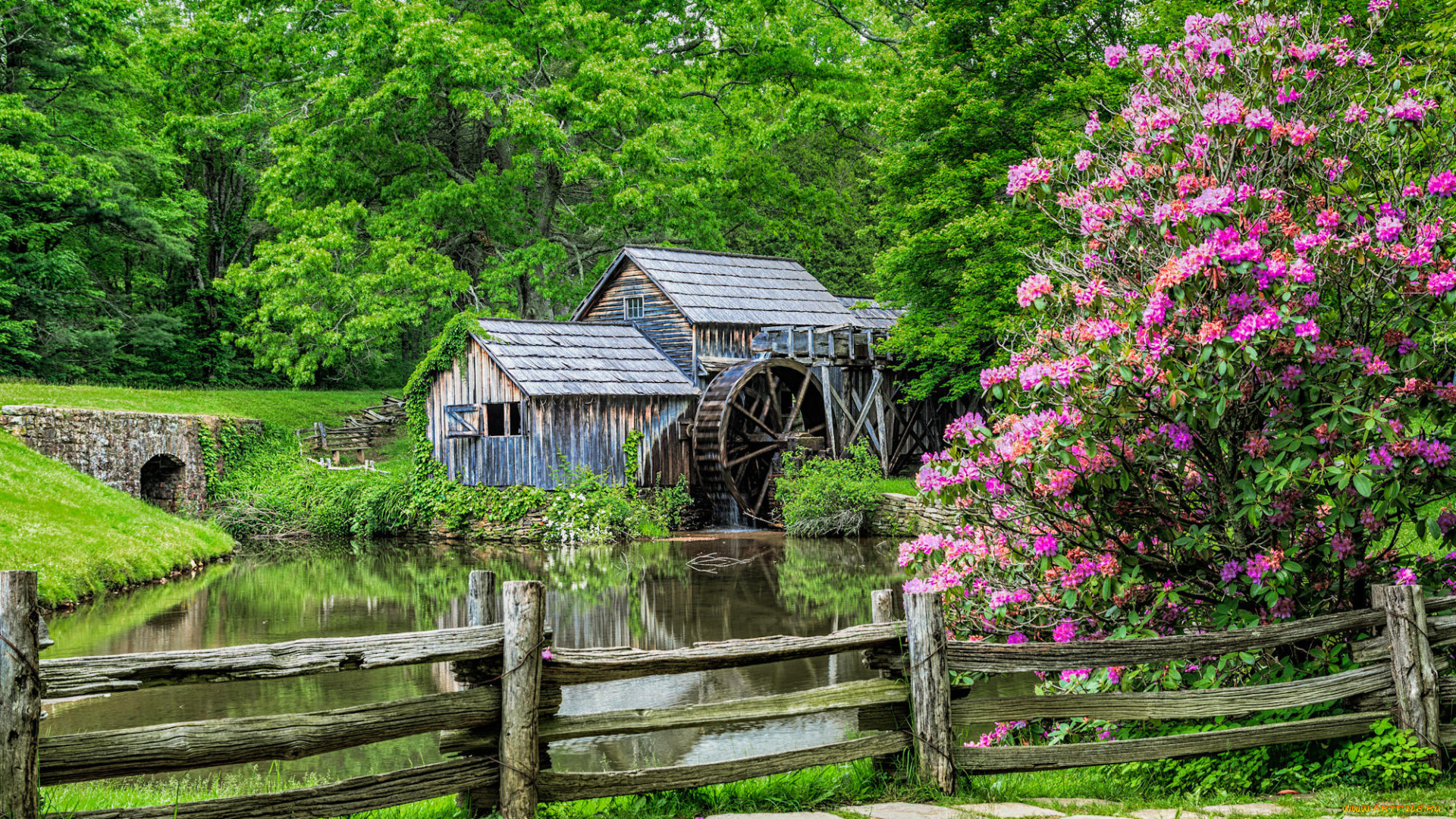 разное, мельницы, mabry, mill, вирджиния, сша, водяная, мельница