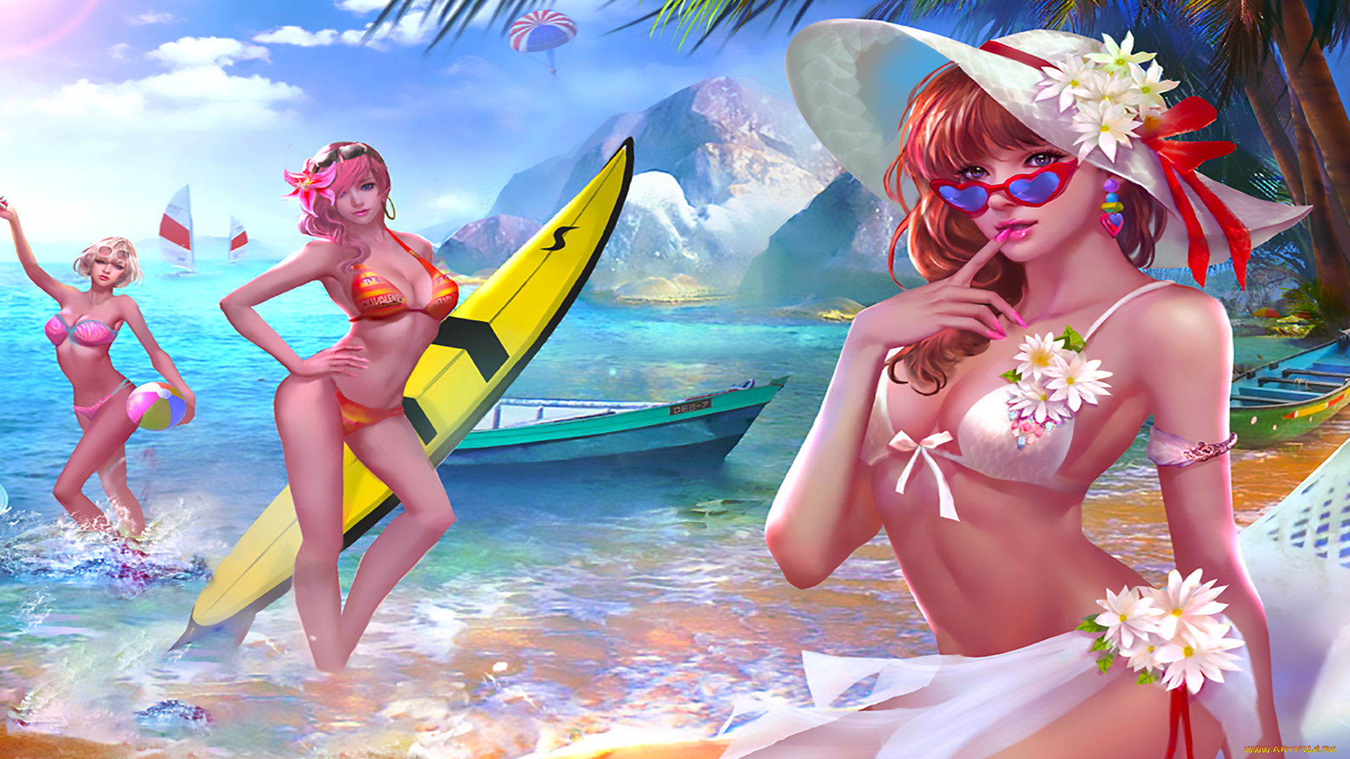 рисованное, люди, бикини