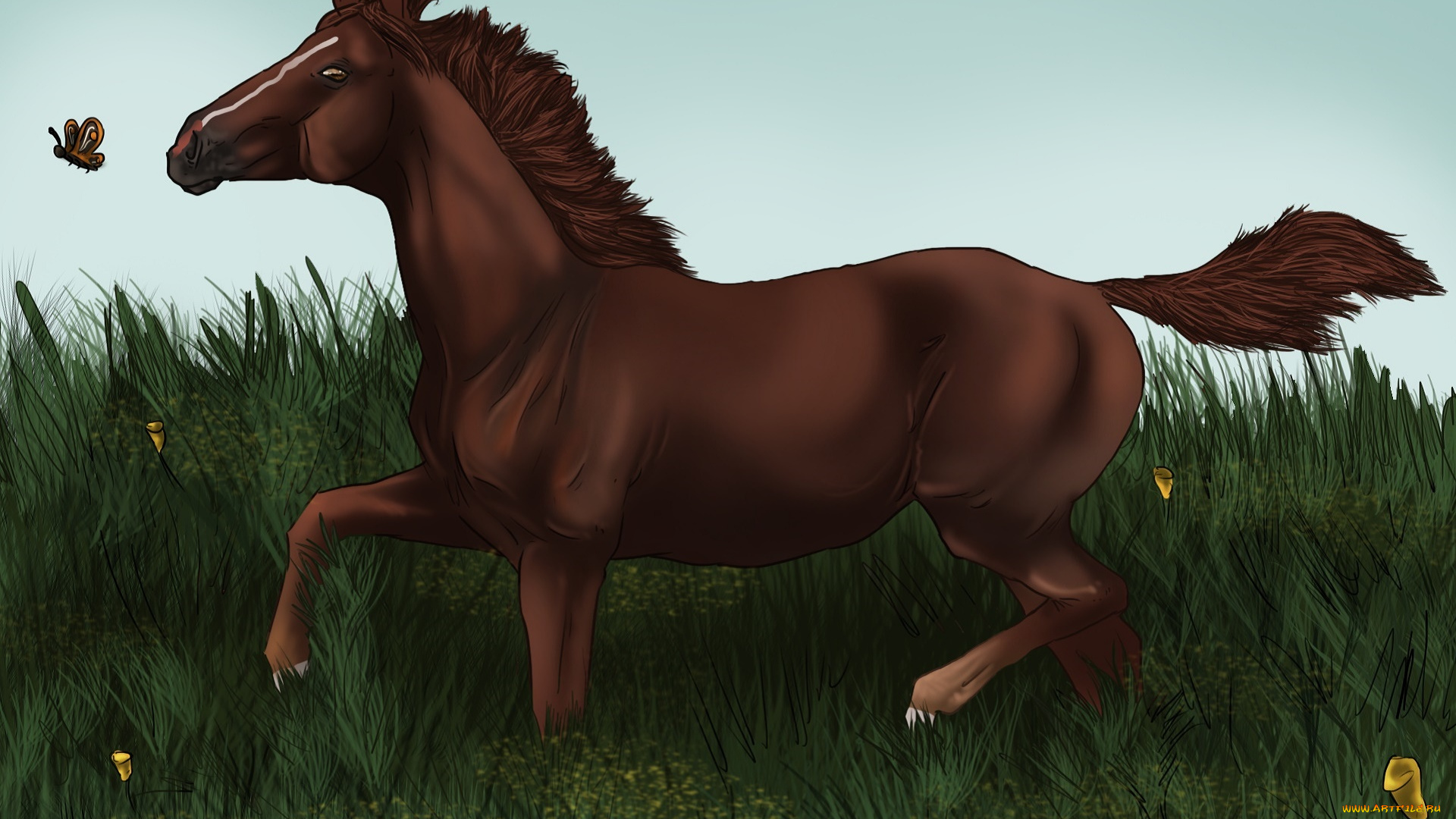 рисованное, животные, , лошади, фон, лошадь