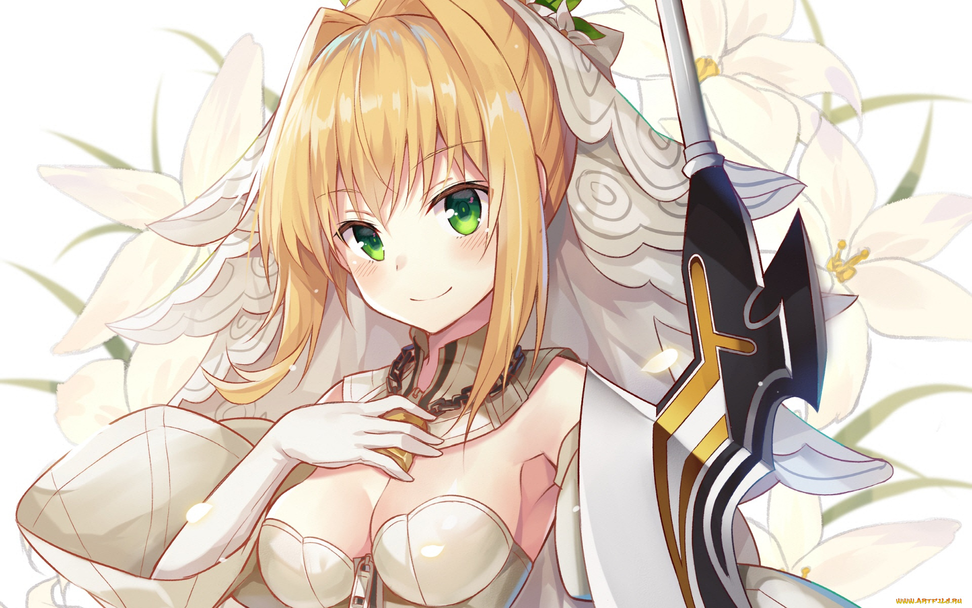 аниме, fate, stay, night, девушка, взгляд, фон