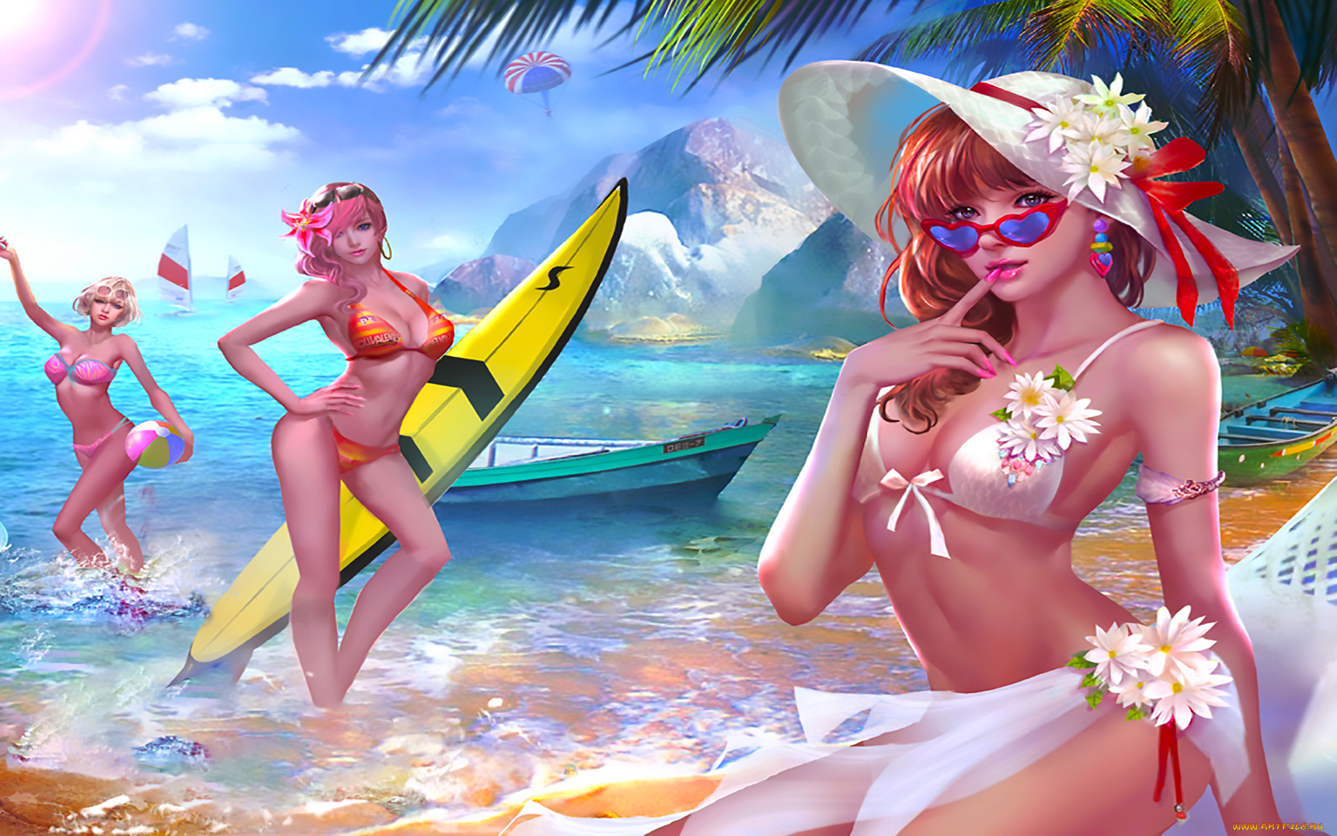 рисованное, люди, бикини