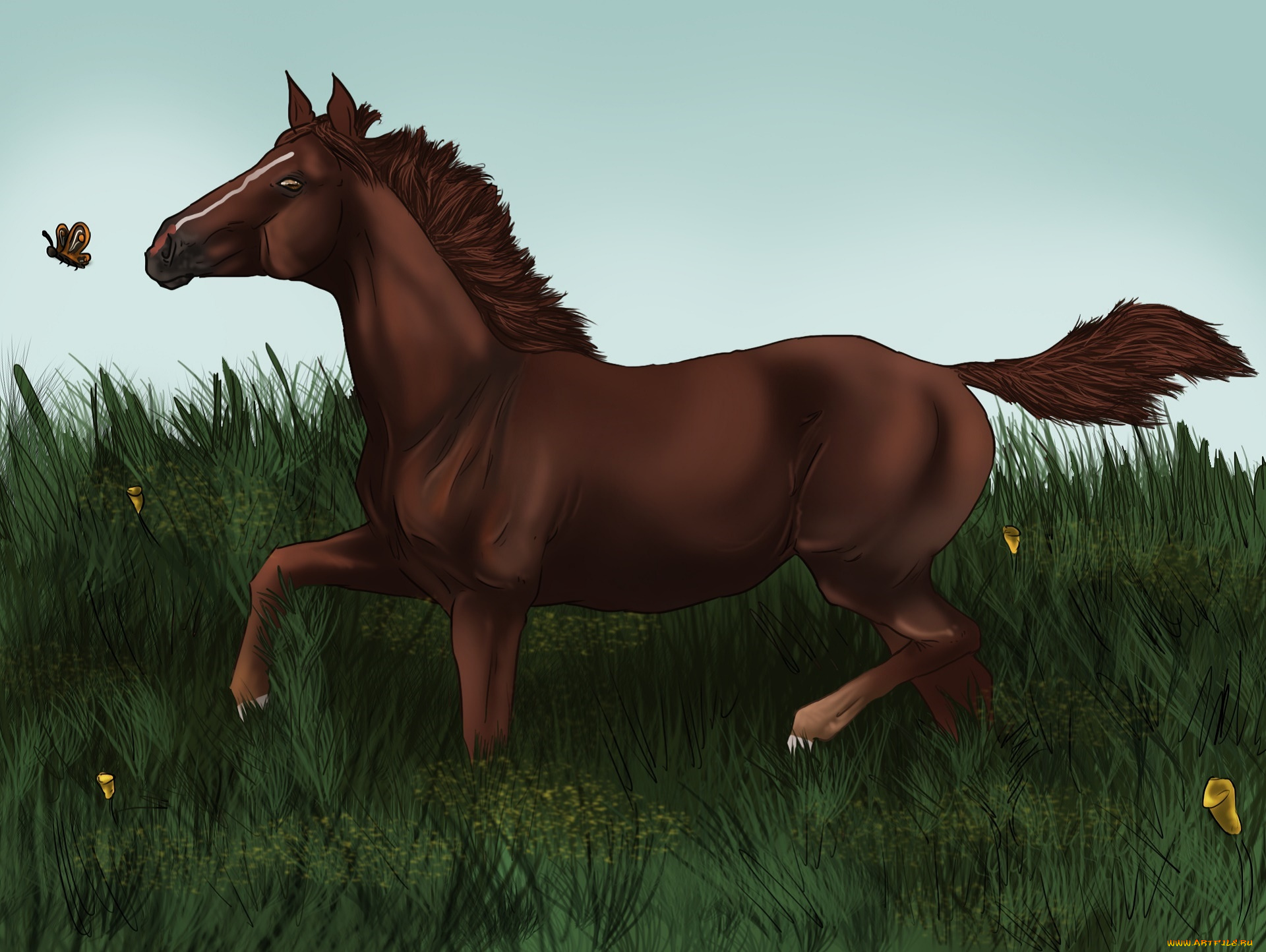 рисованное, животные, , лошади, фон, лошадь