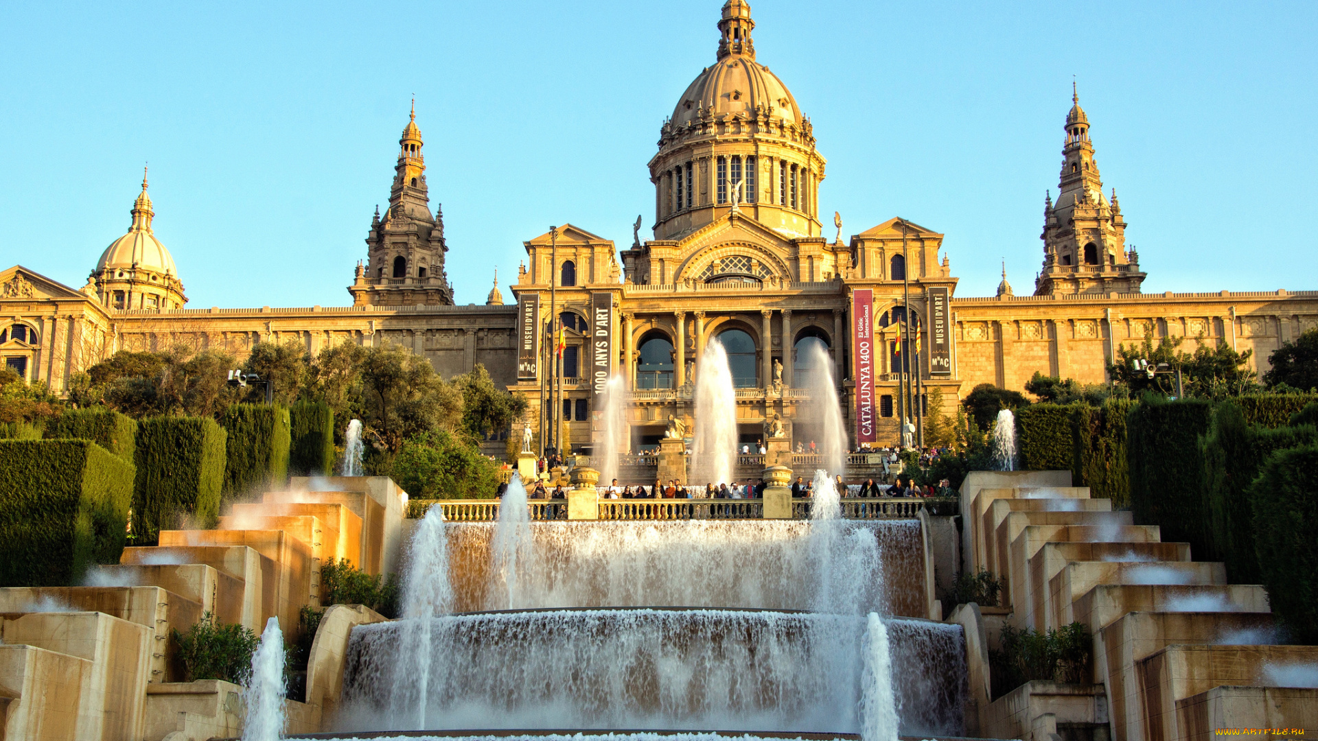 города, барселона, , испания, барселона, вода, музей, небо, каскад, дворец