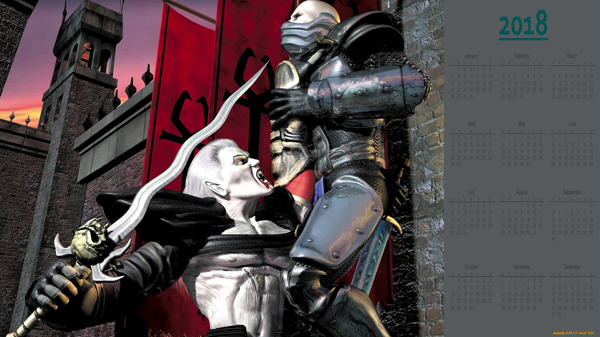 календари, видеоигры, вампир, оружие, замок, рыцарь