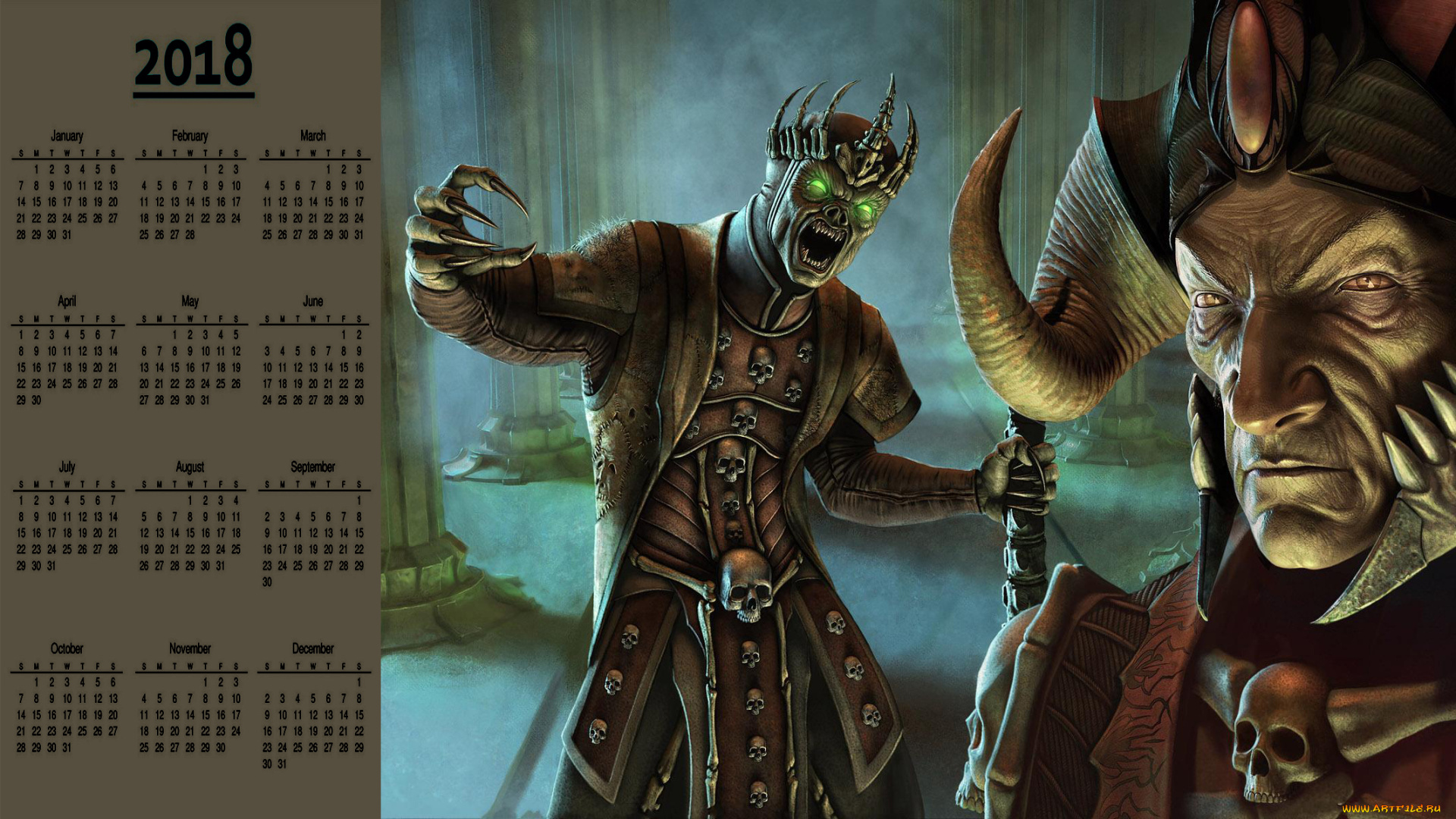 календари, видеоигры, взгляд, чудовище, существо, корона, череп