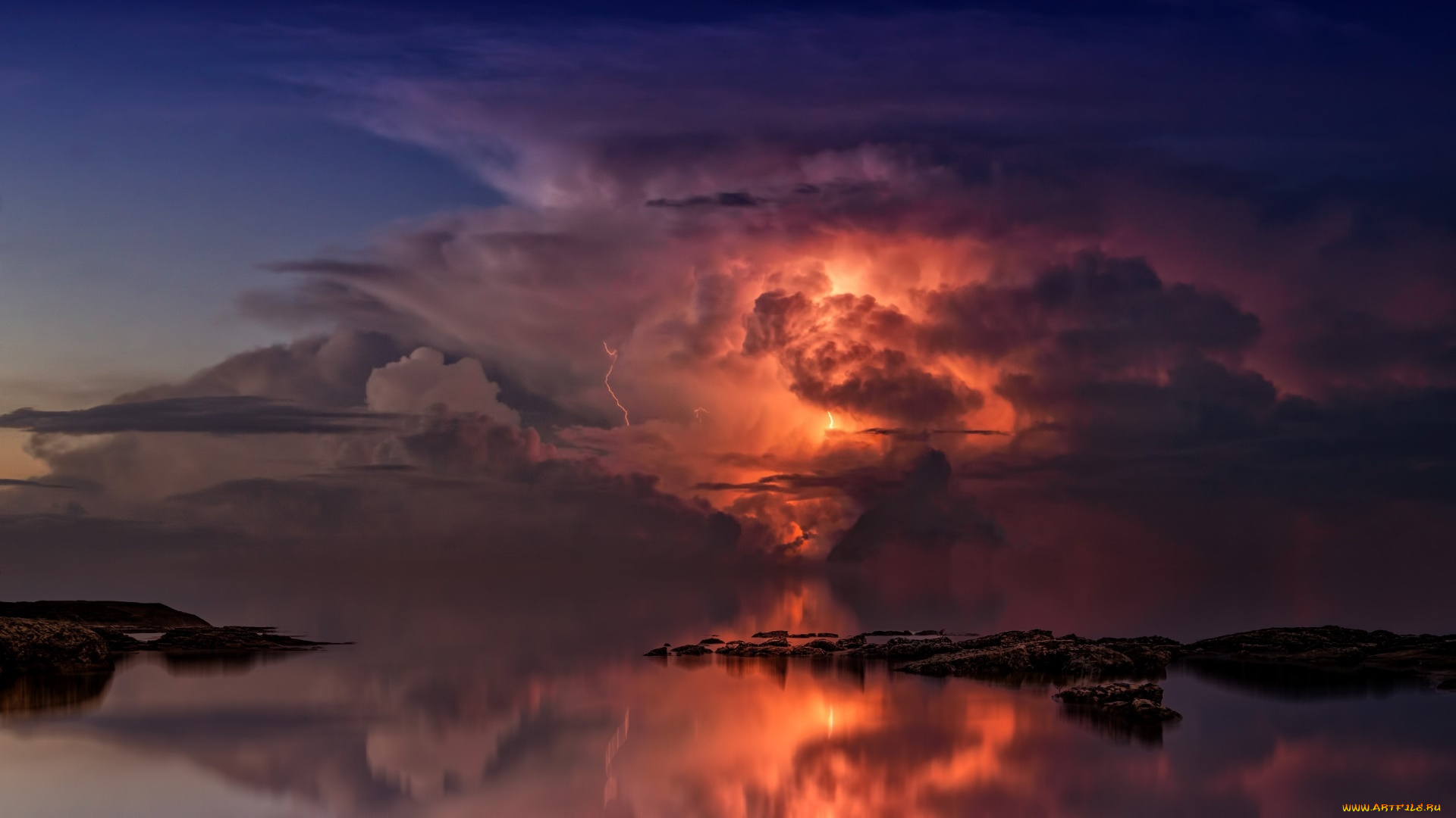 природа, молния, , гроза, wallhaven, гроза, облака, небо, отражение, storm, reflection, sky