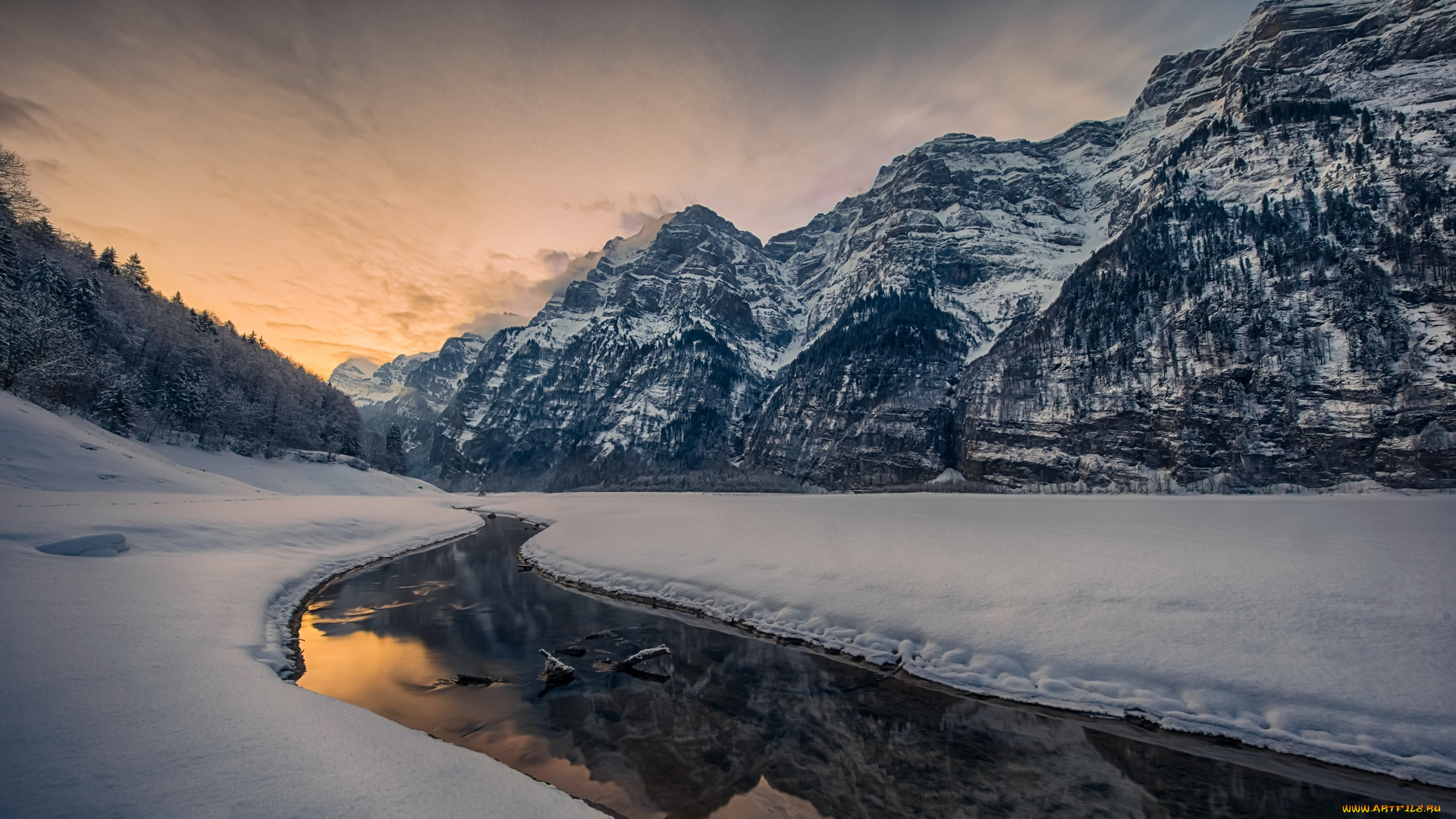 природа, реки, озера, река, ночь, зима