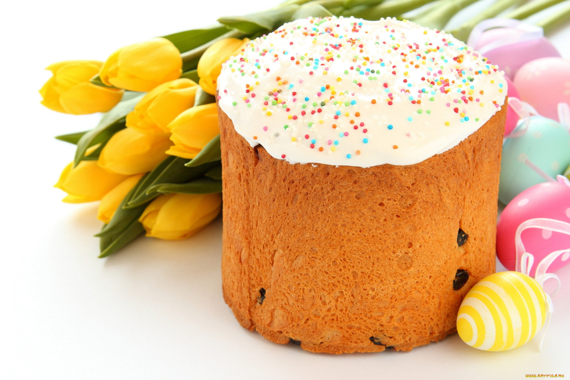 праздничные, пасха, тюльпаны, кулич, крашенки, глазурь