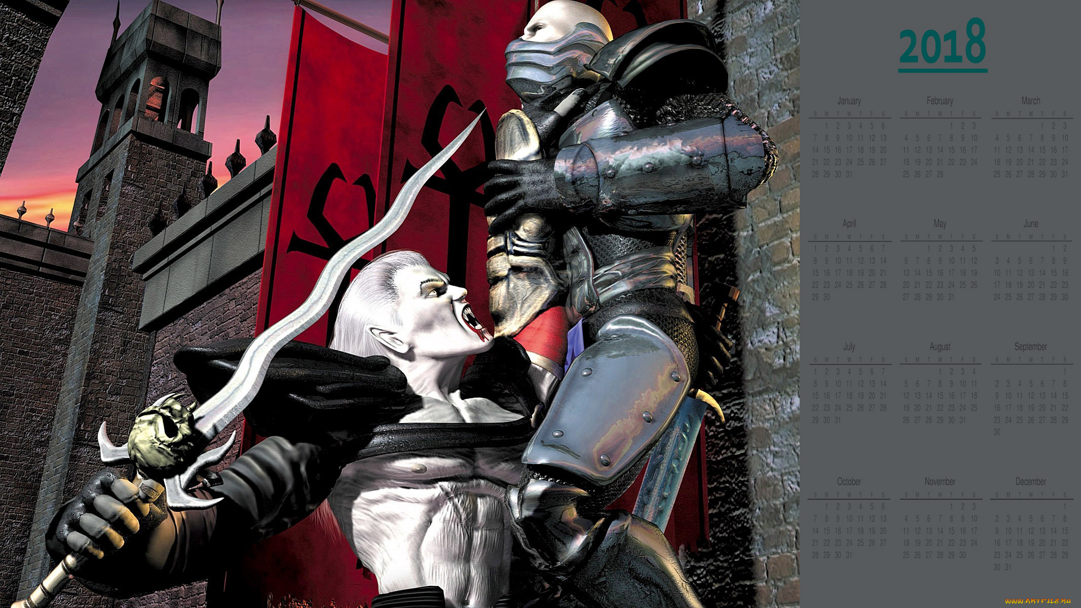 календари, видеоигры, вампир, оружие, замок, рыцарь