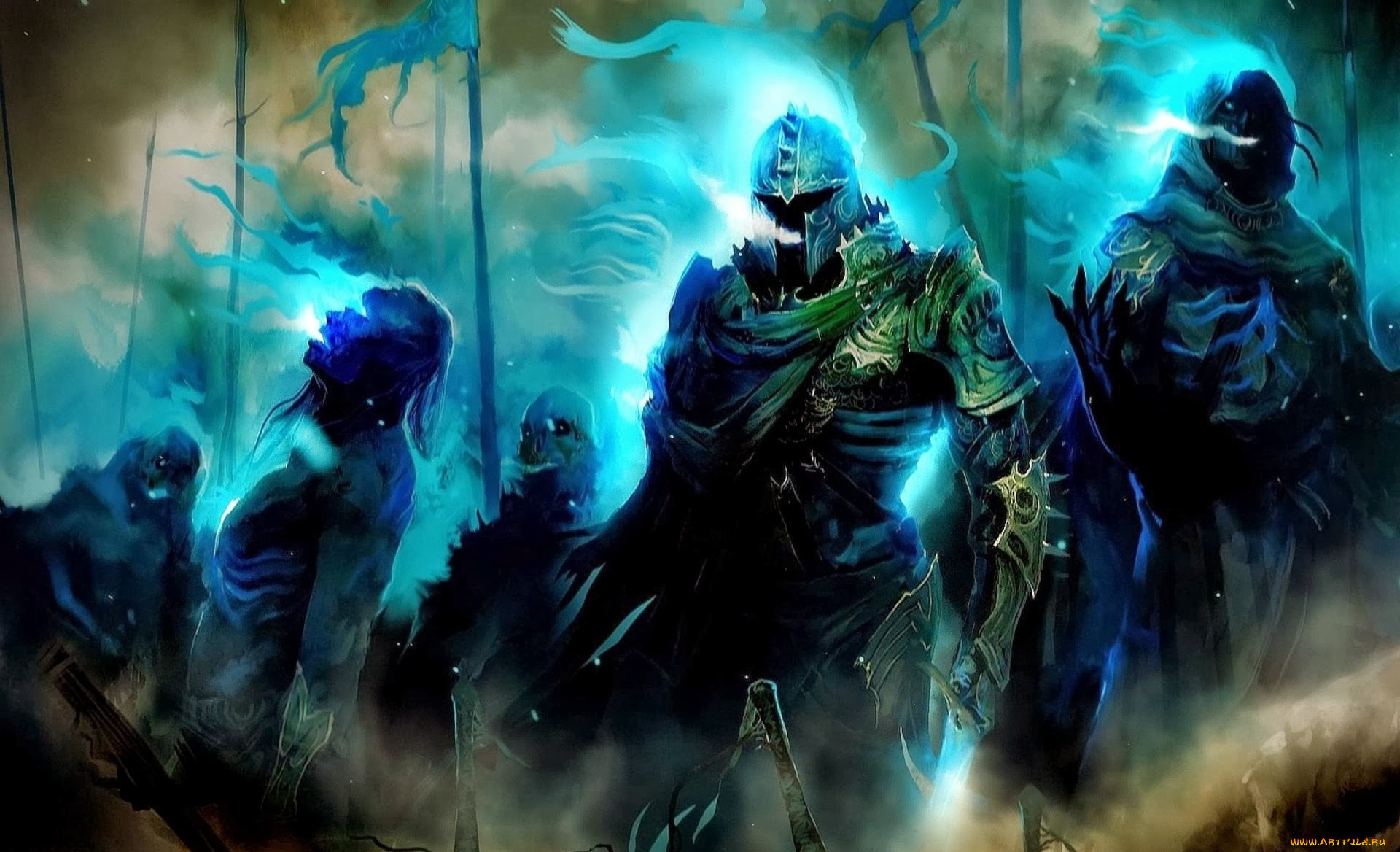 видео, игры, guild, wars, 2, рыцари, знамена, нежить, войско