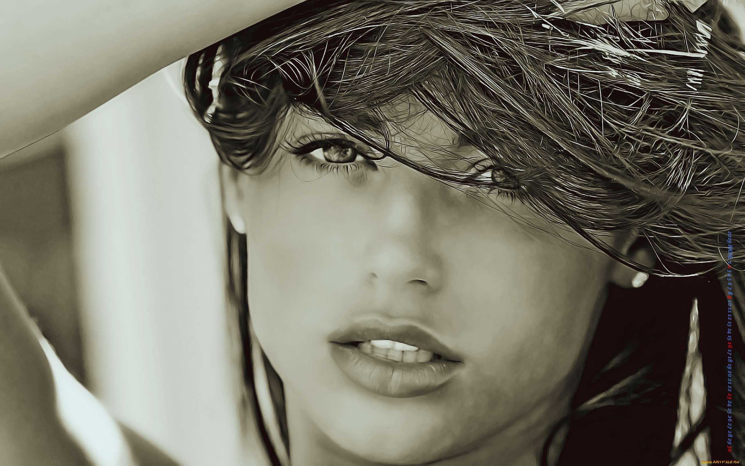 календари, компьютерный, дизайн, взгляд, лицо, девушка, calendar