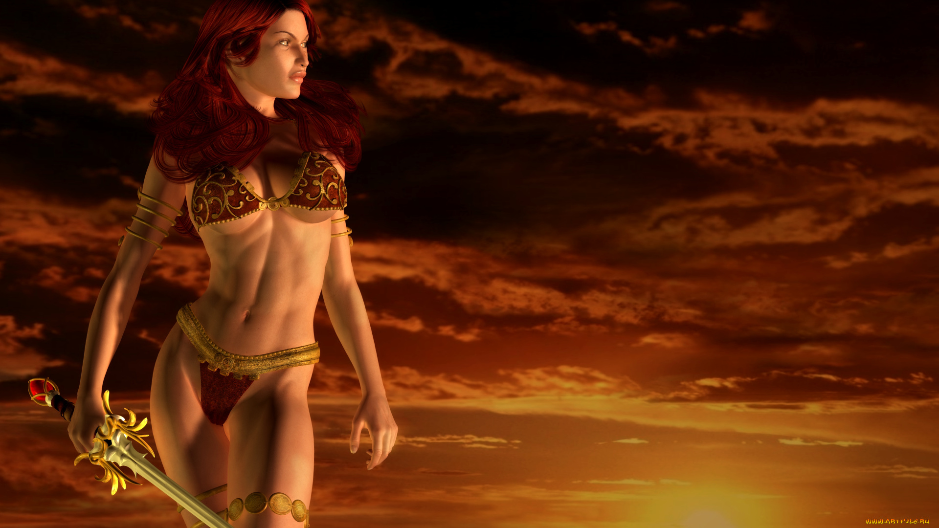 3д, графика, фантазия, , fantasy, девушка, фон, униформа, меч