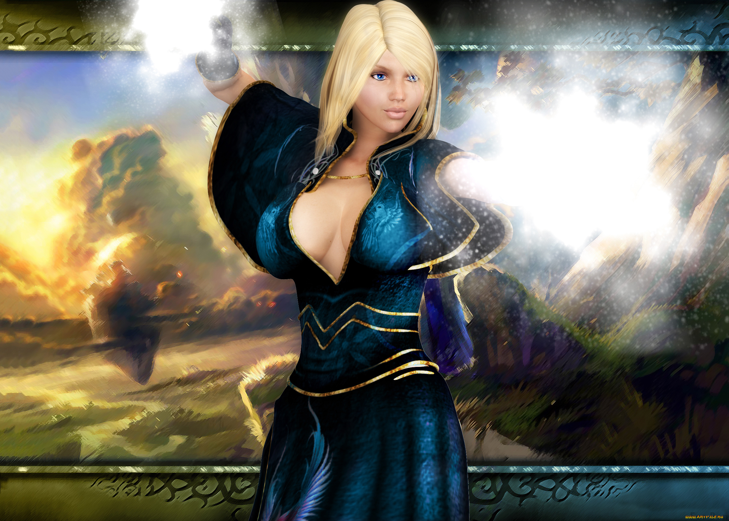 3д, графика, фантазия, , fantasy, девушка, фон, платье