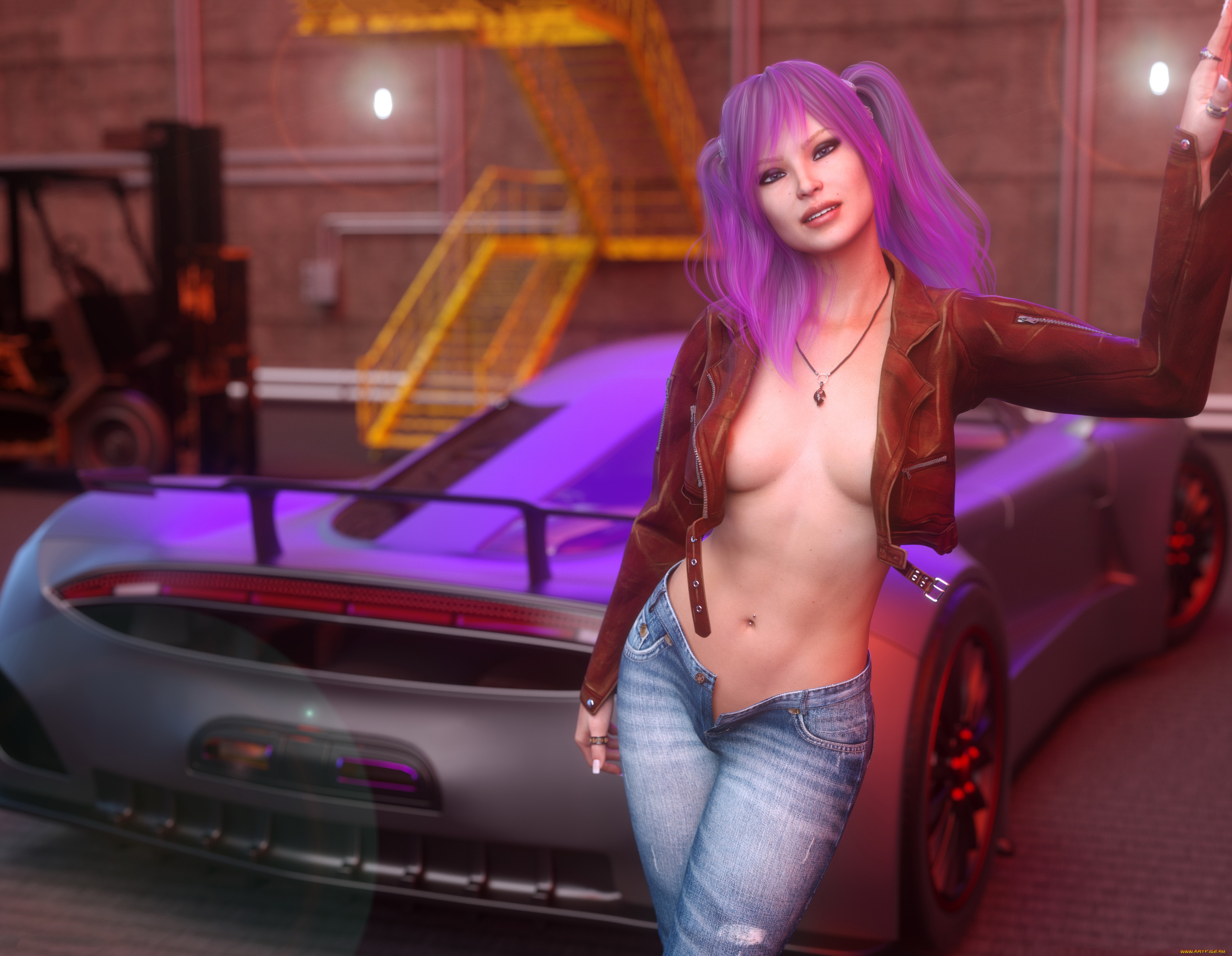 3д, графика, люди-авто, мото, , people-, car, , , moto, девушка, фон, взгляд, автомобиль