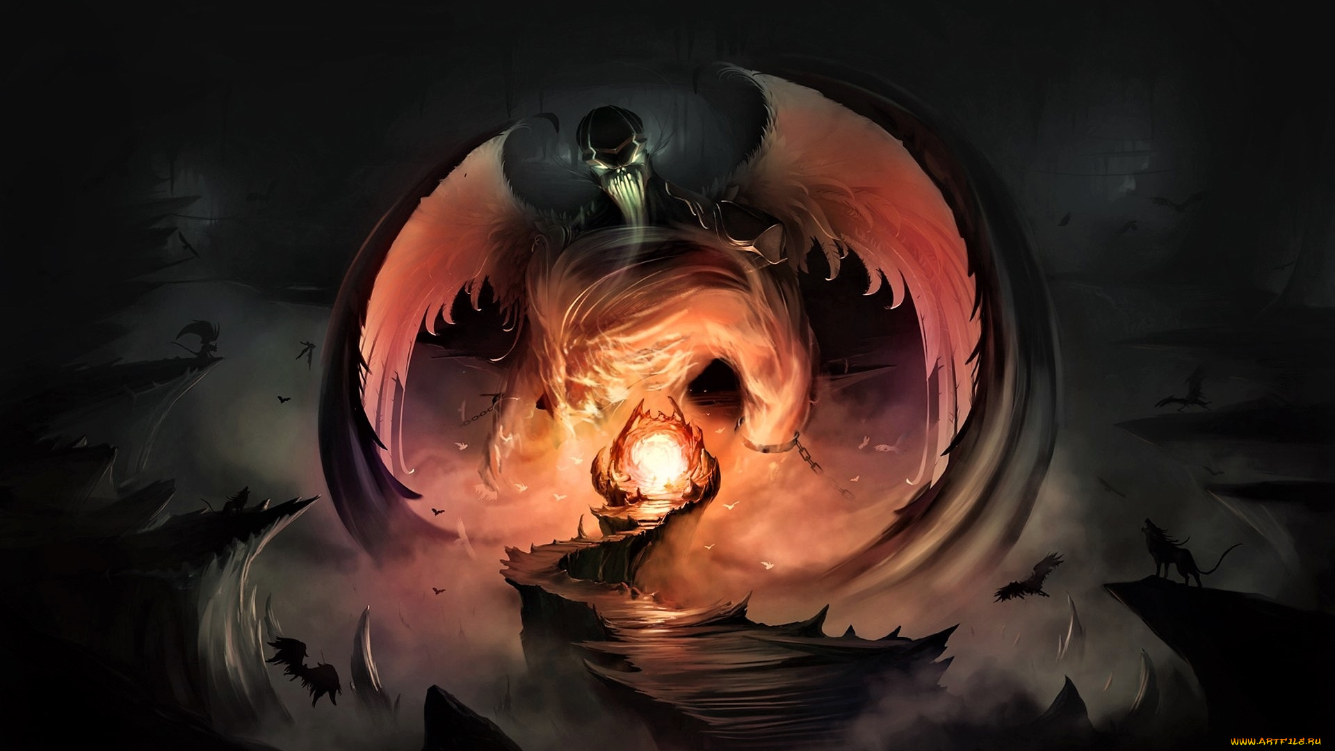 видео, игры, aion, , the, tower, of, eternity, демон, мост, магия, скалы