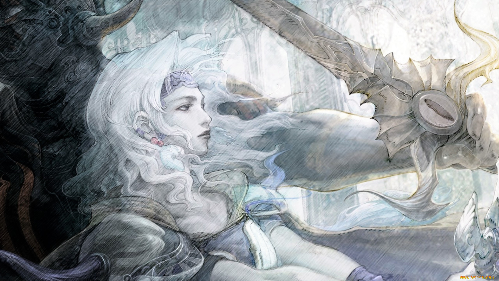 видео, игры, final, fantasy, iv, девушка, меч