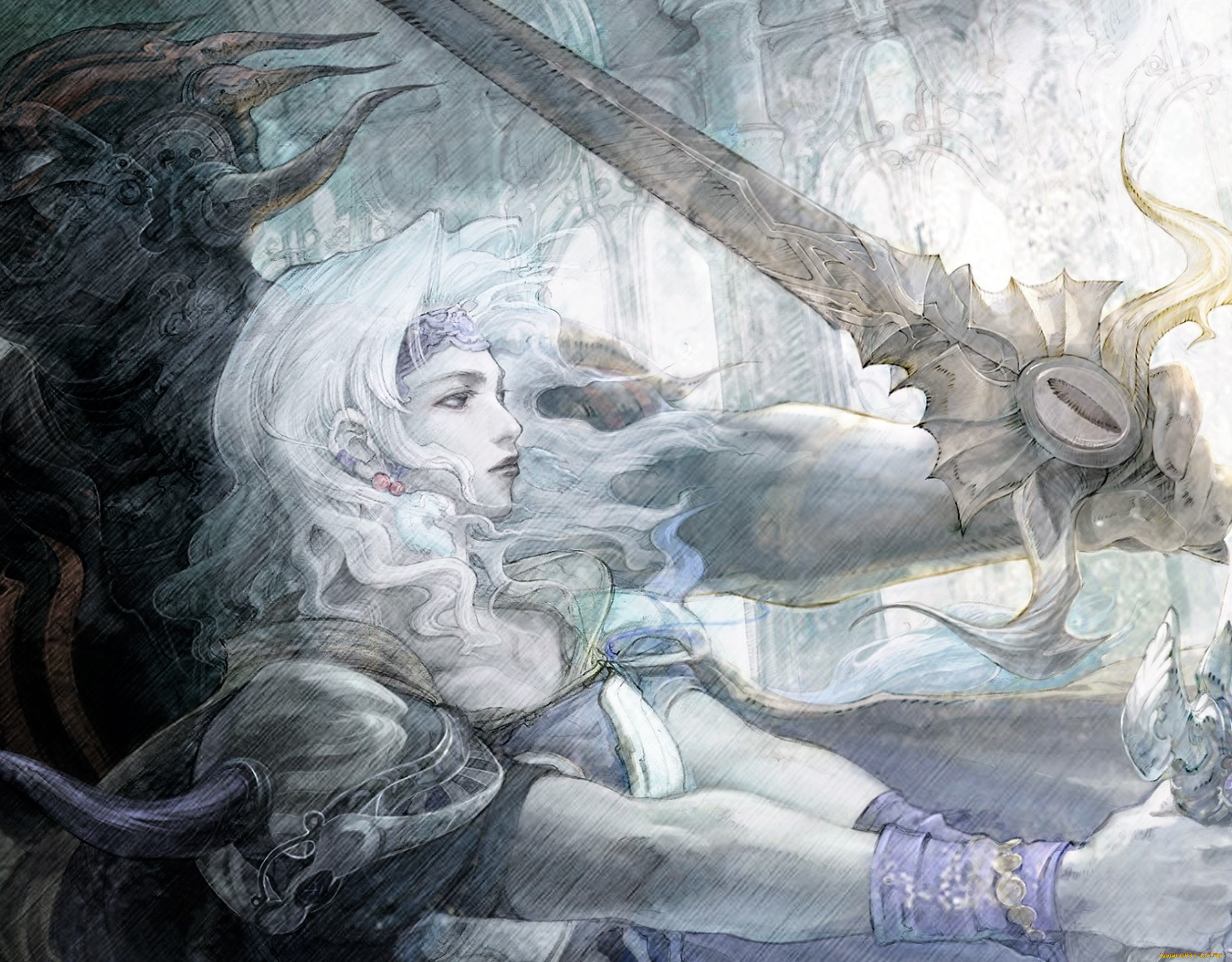 видео, игры, final, fantasy, iv, девушка, меч