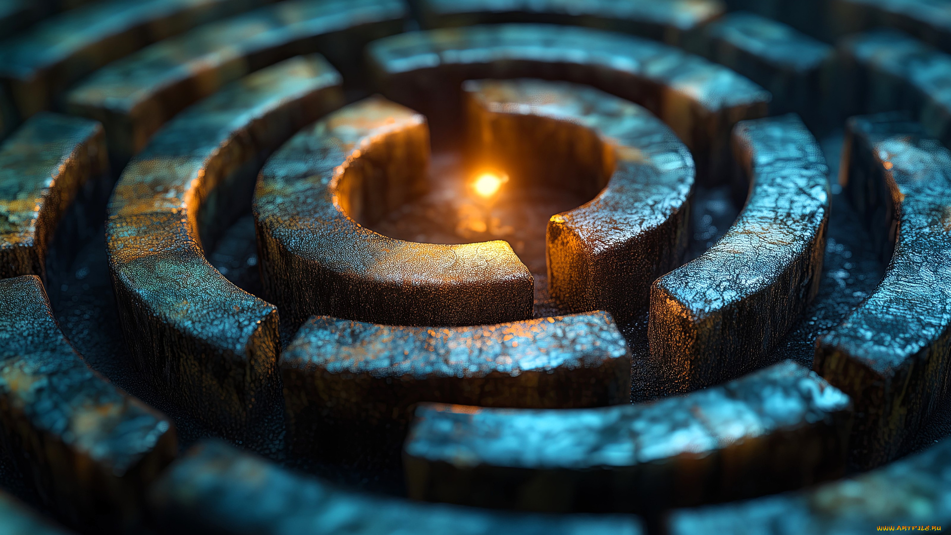 3д, графика, другое, , other, камни, лабиринт, кольца, свет, свеча