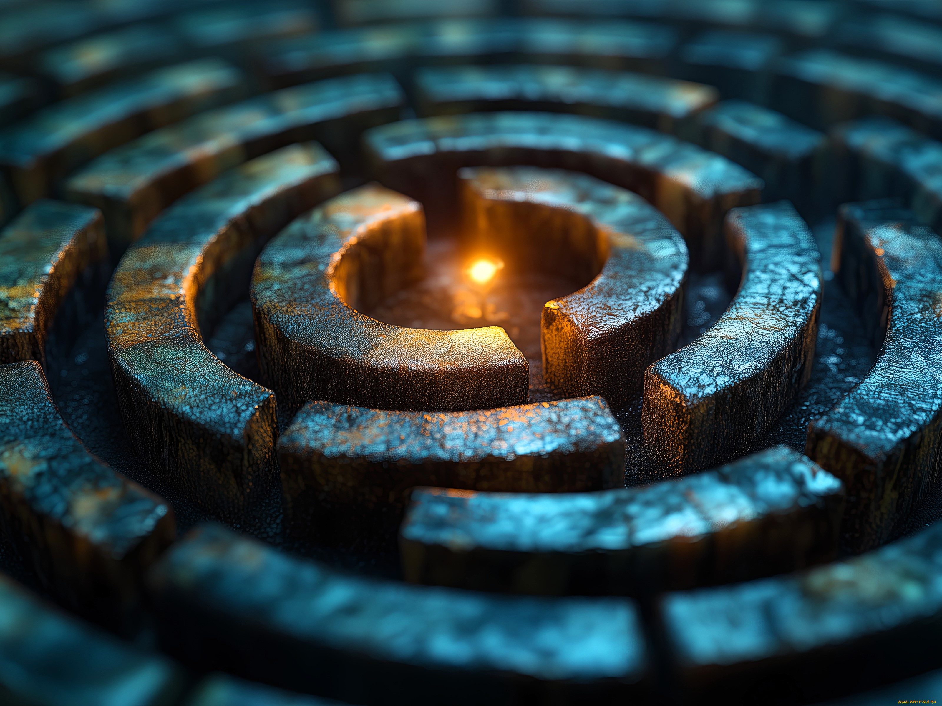 3д, графика, другое, , other, камни, лабиринт, кольца, свет, свеча