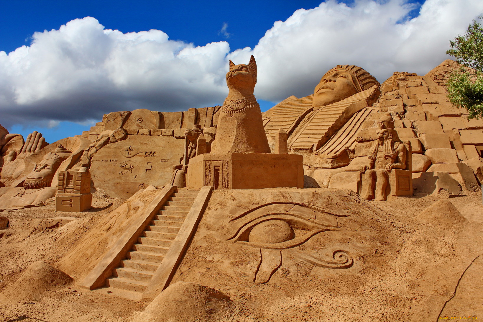 разное, фигуры, из, песка, льда, снега, фараон, египет