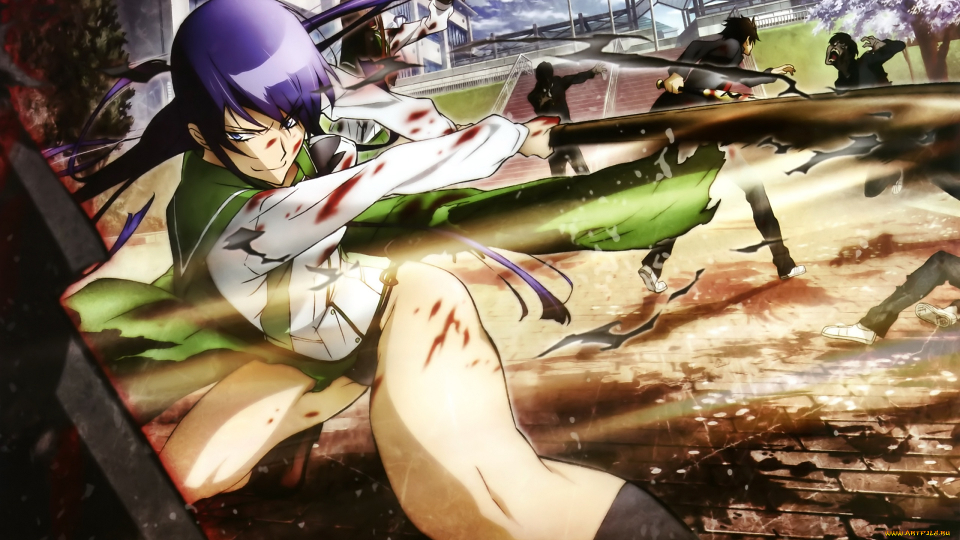 аниме, highschool, of, the, dead, драка