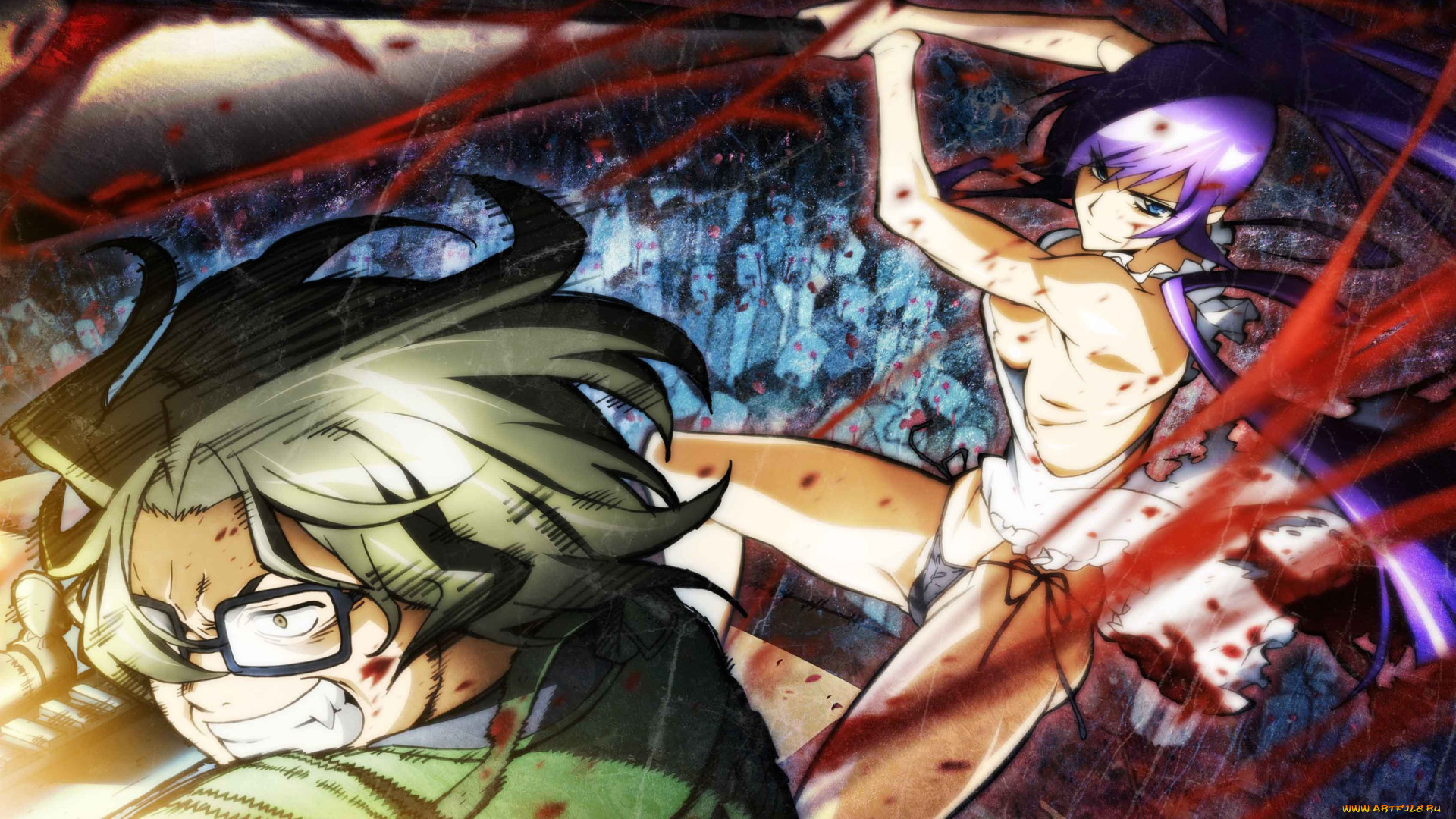 аниме, highschool, of, the, dead, драка