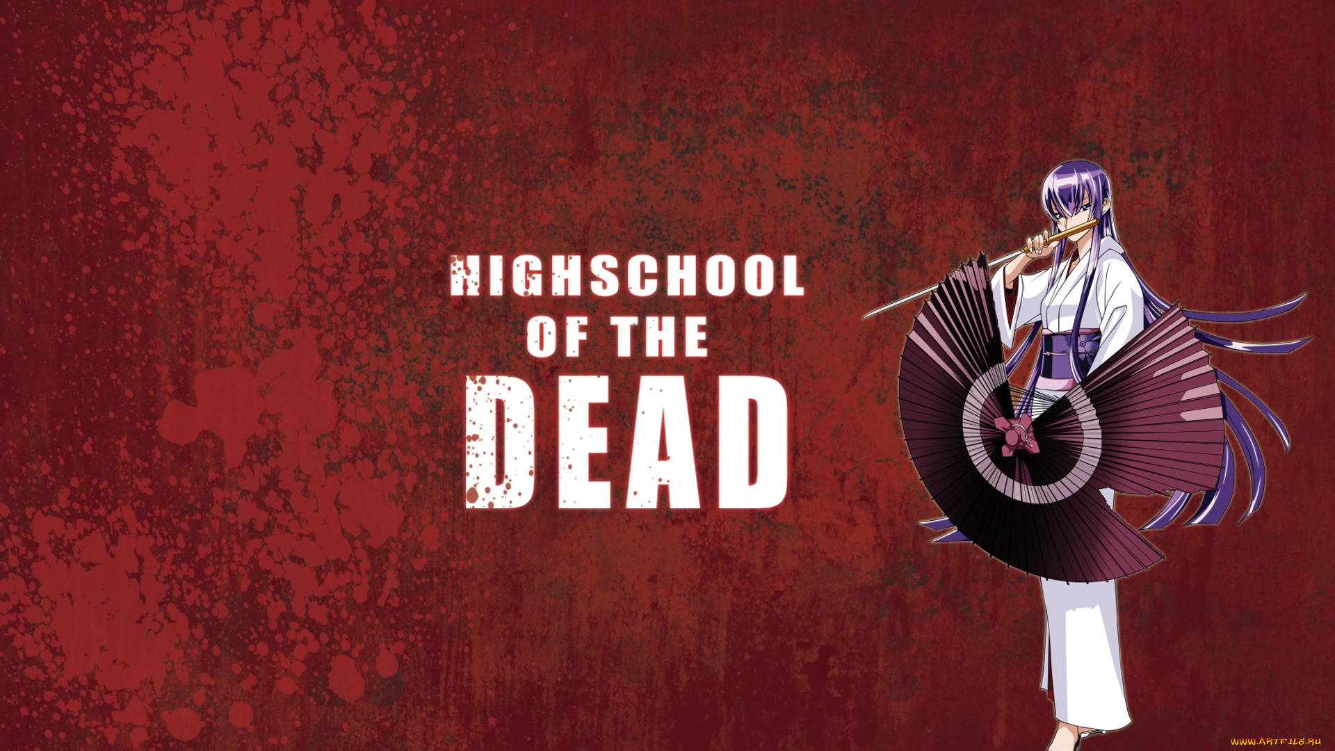 аниме, highschool, of, the, dead, кимоно, девушка, зонтик