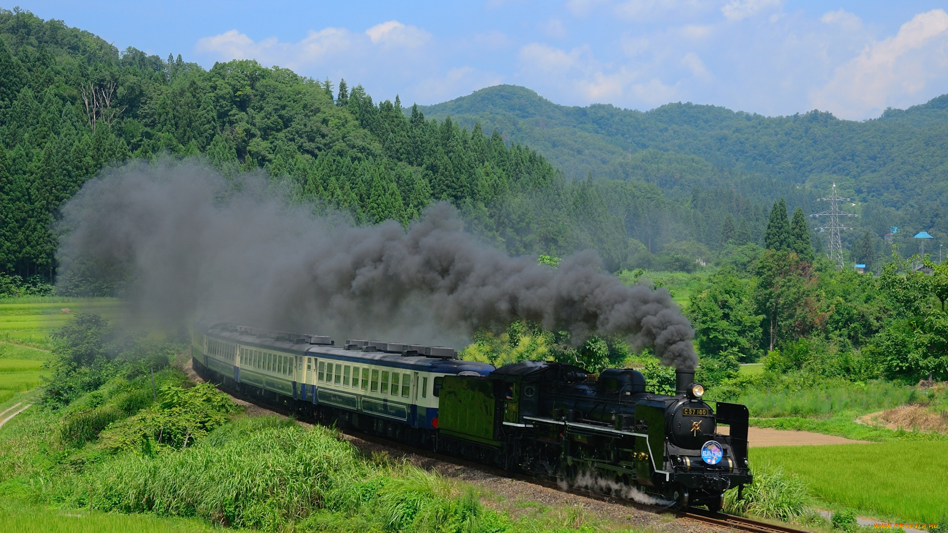 техника, паровозы, локомотив, лес, поворот, дым