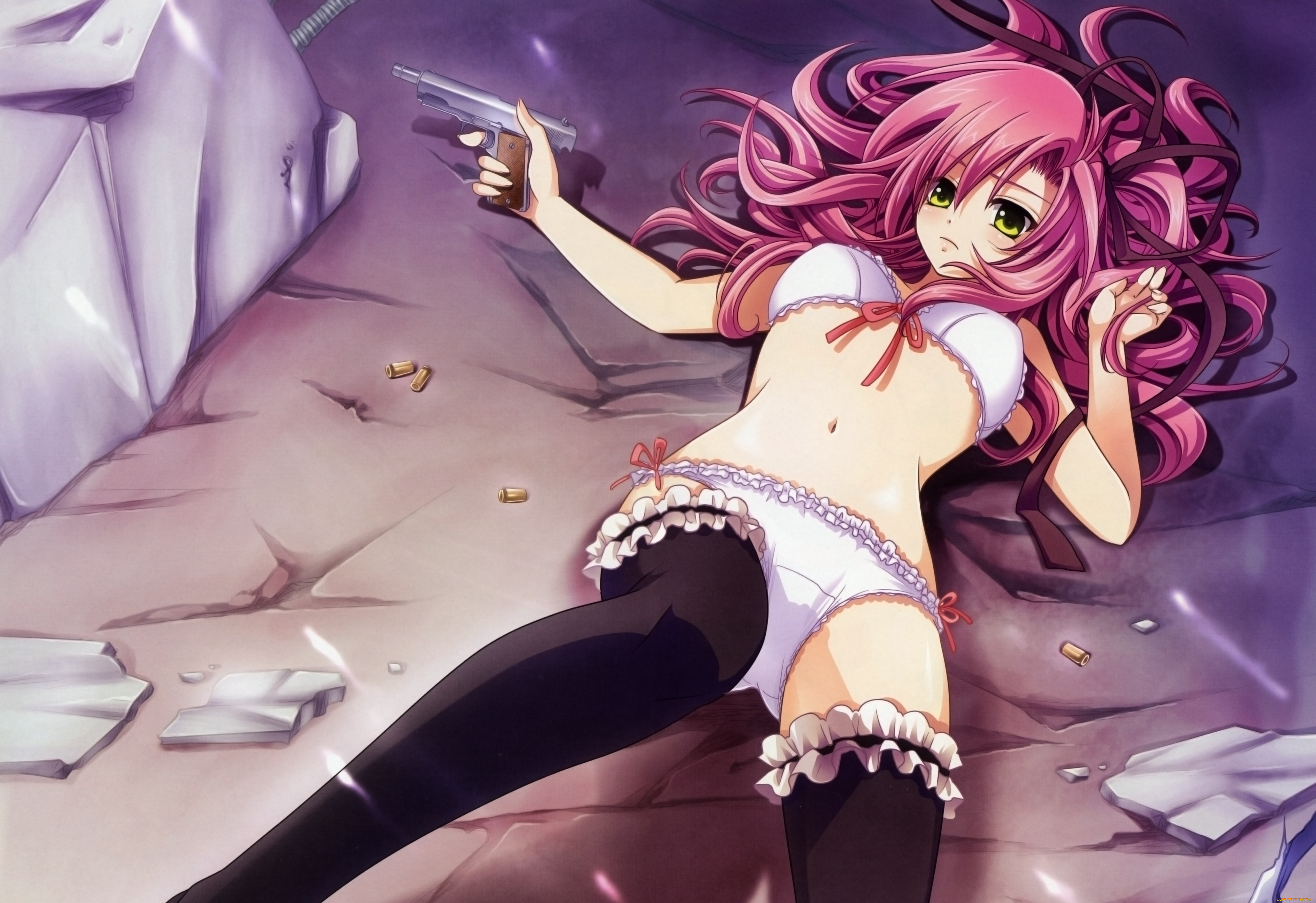 аниме, weapon, blood, technology, оружие, чулки, девушка