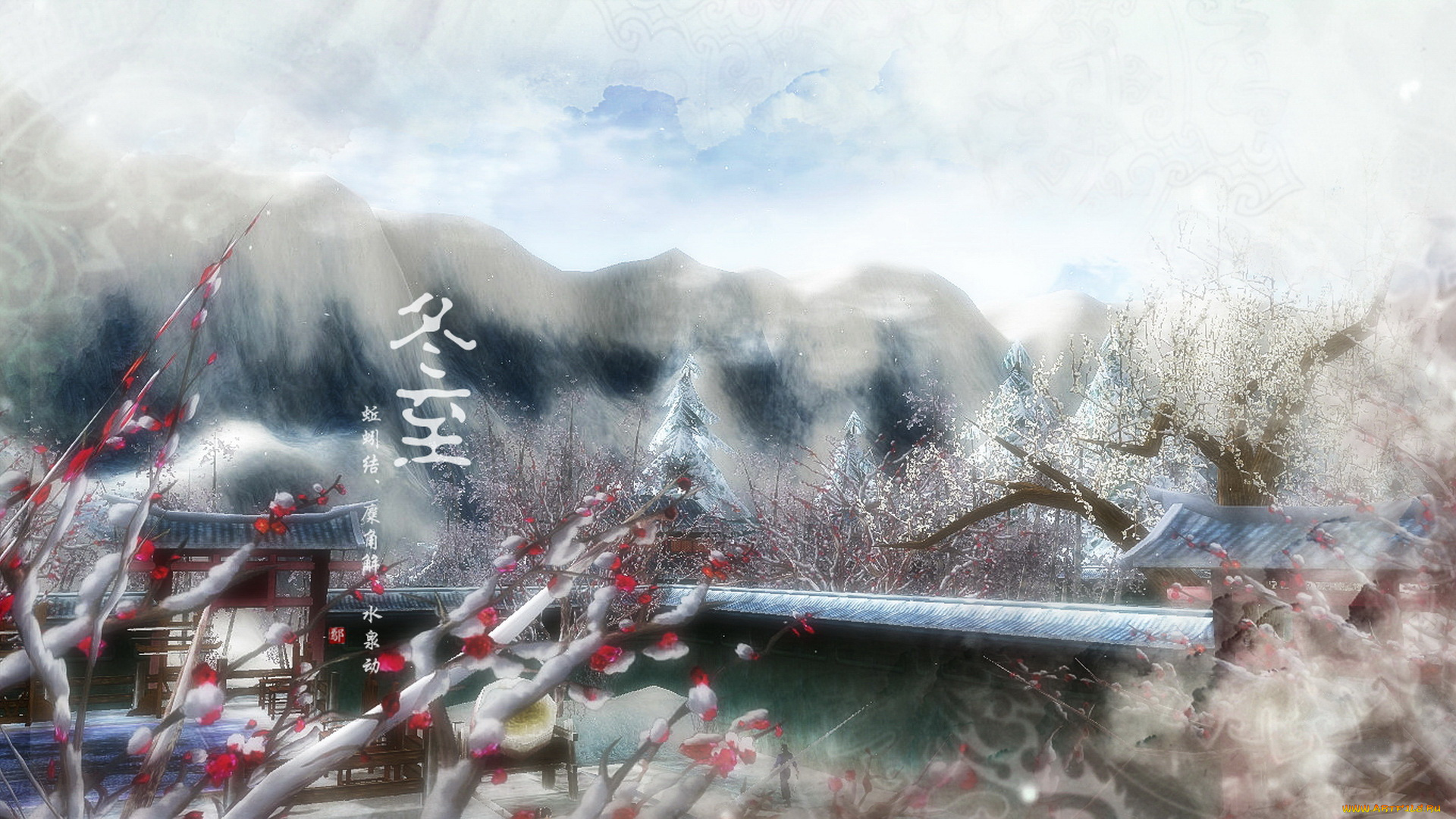 рисованные, природа, живопись, Японская