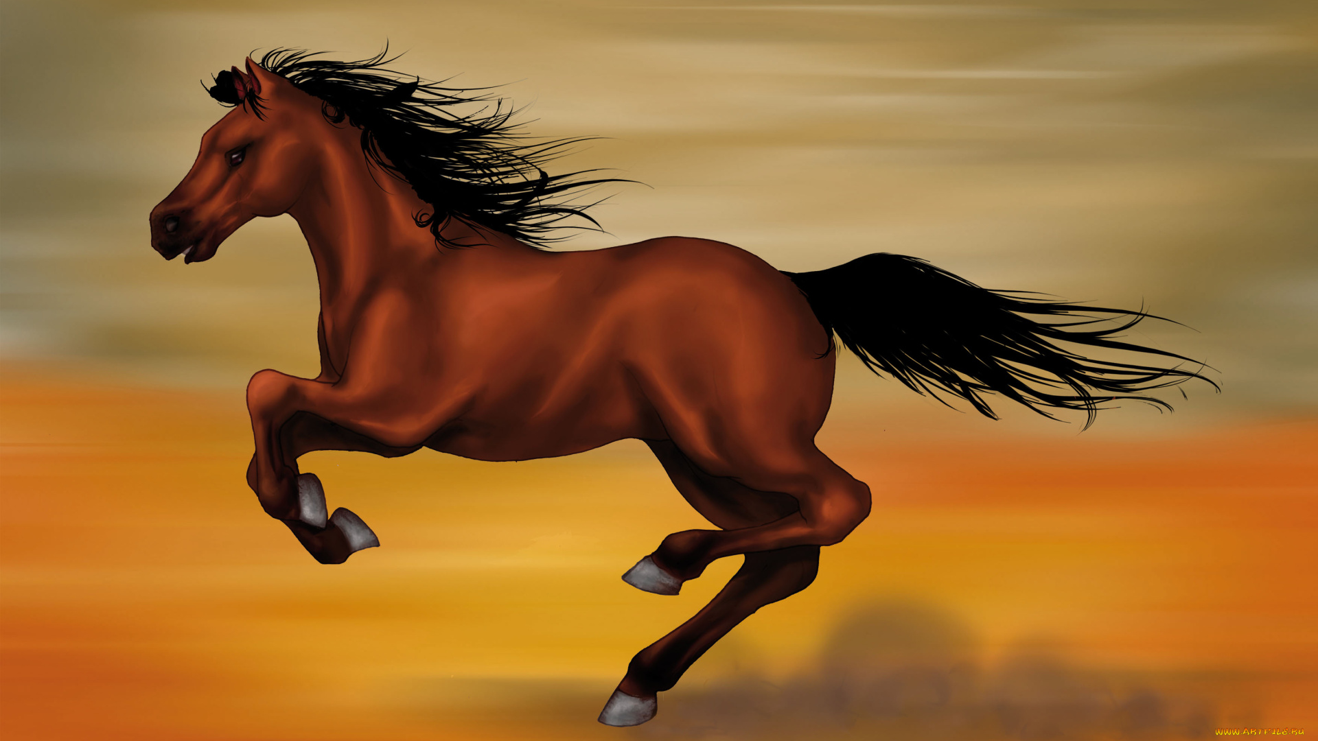 рисованные, животные, , лошади, галоп, лошадь